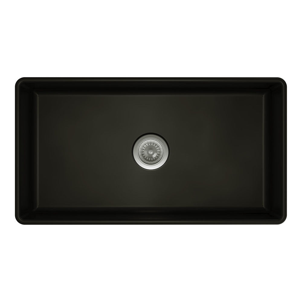 Fienza 68708 Benson Large Single Butler Sink in Matte Black - Premium Farmhouse Kitchen Sink for Modern & Rustic Home Decor