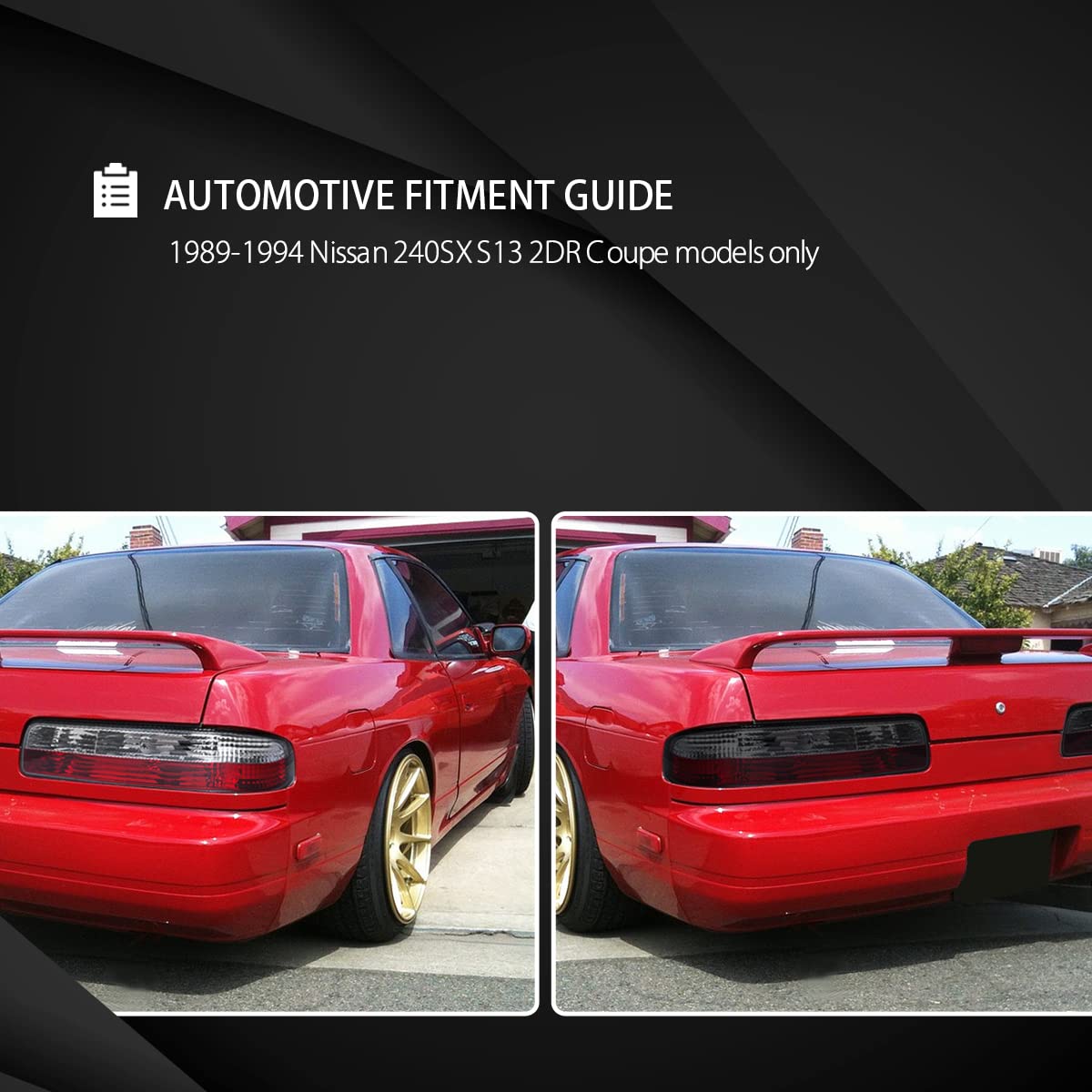 Autozensation Red Clear Lens Tail Lights Compatible with 1989-1994 Nissan 240SX S13 2DR Coupe - Left & Right Pair Assembly - Perfect for Car Restoration & Nighttime Driving Safety