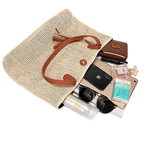 ZLM BAG Women's Straw Crochet Tote Bag - Large Bohemian Beach Shoulder Bag Handmade with Natural Fibers | Perfect for Summer Vacation, Pool Parties & Farmers Market Shopping