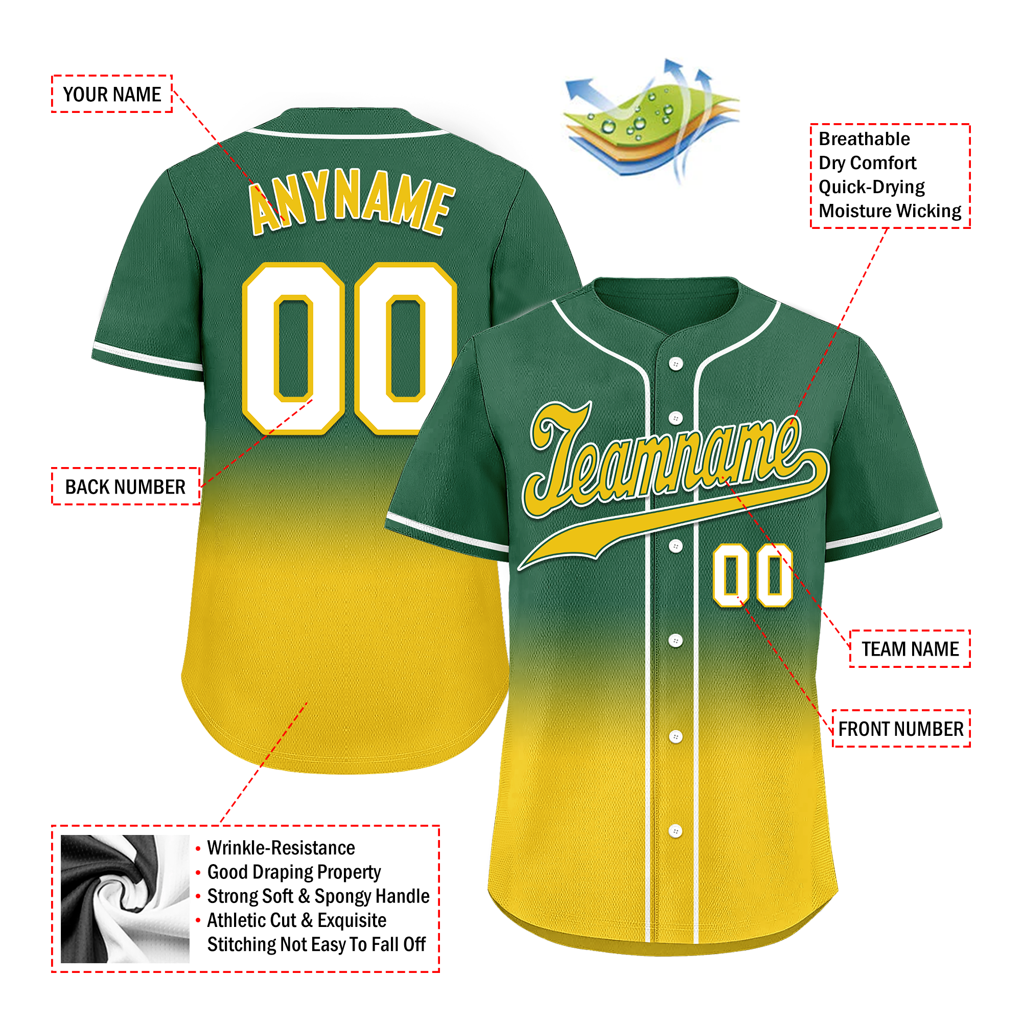 Custom Green Yellow Fade Personalized Baseball Jersey - Authentic Fashion Sports Apparel BSBJ01 D0a70ca - Perfect for Baseball Games, Team Uniforms & Fan Gear