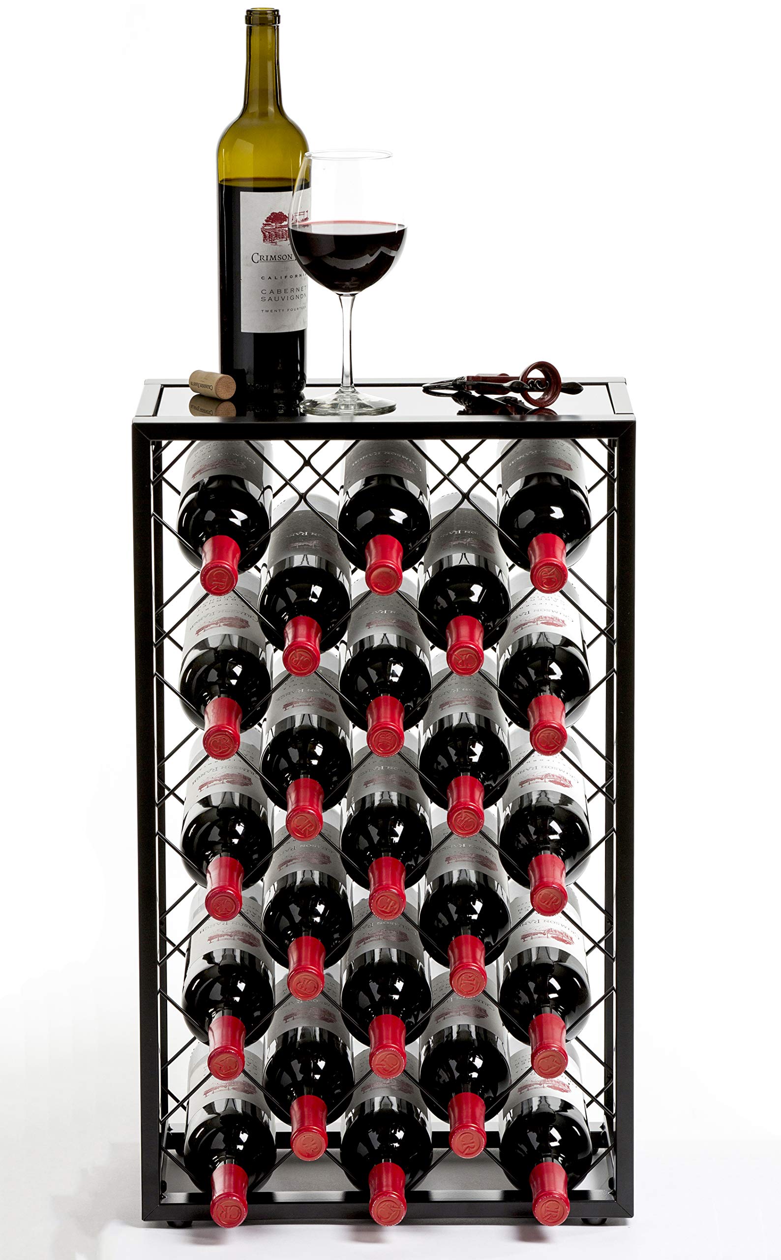 Premium Black Wine Rack with Glass Top Shelf - Holds 23 Bottles - Freestanding Storage for Home, Kitchen, Bar & Restaurant - Perfect for Wine Cellar, Dining Room & Entertaining Spaces