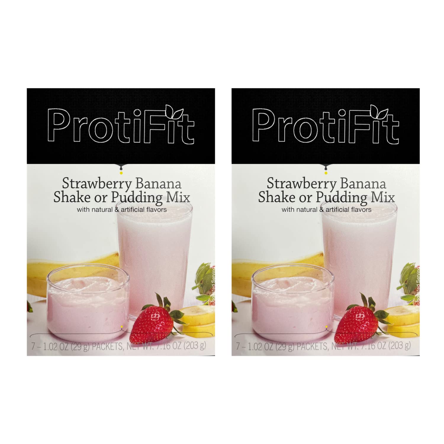 High Protein Strawberry Banana Pudding & Shake Mix 2 Pack - 15g Protein, Low Calorie, Low Fat, Low Carb, Aspartame Free, Ideal for Meal Replacement & Keto Diet - 7 Servings Per Box (Perfect for Post-Workout Recovery & Healthy Snacking)