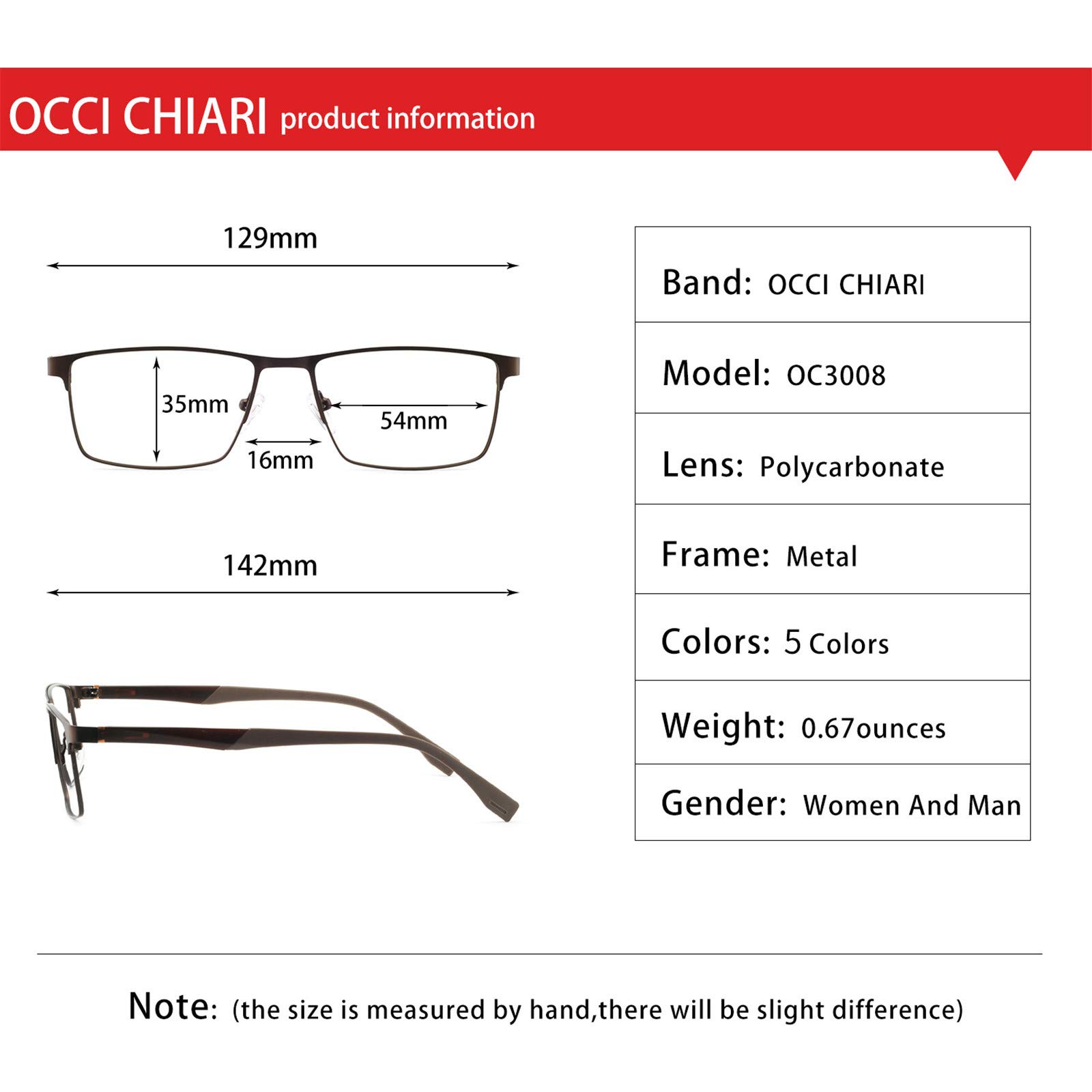 OCCI CHIARI Fashion Reading Glasses for Women & Men - Lightweight Eyewear Frames for Reading, Working & Computer Use