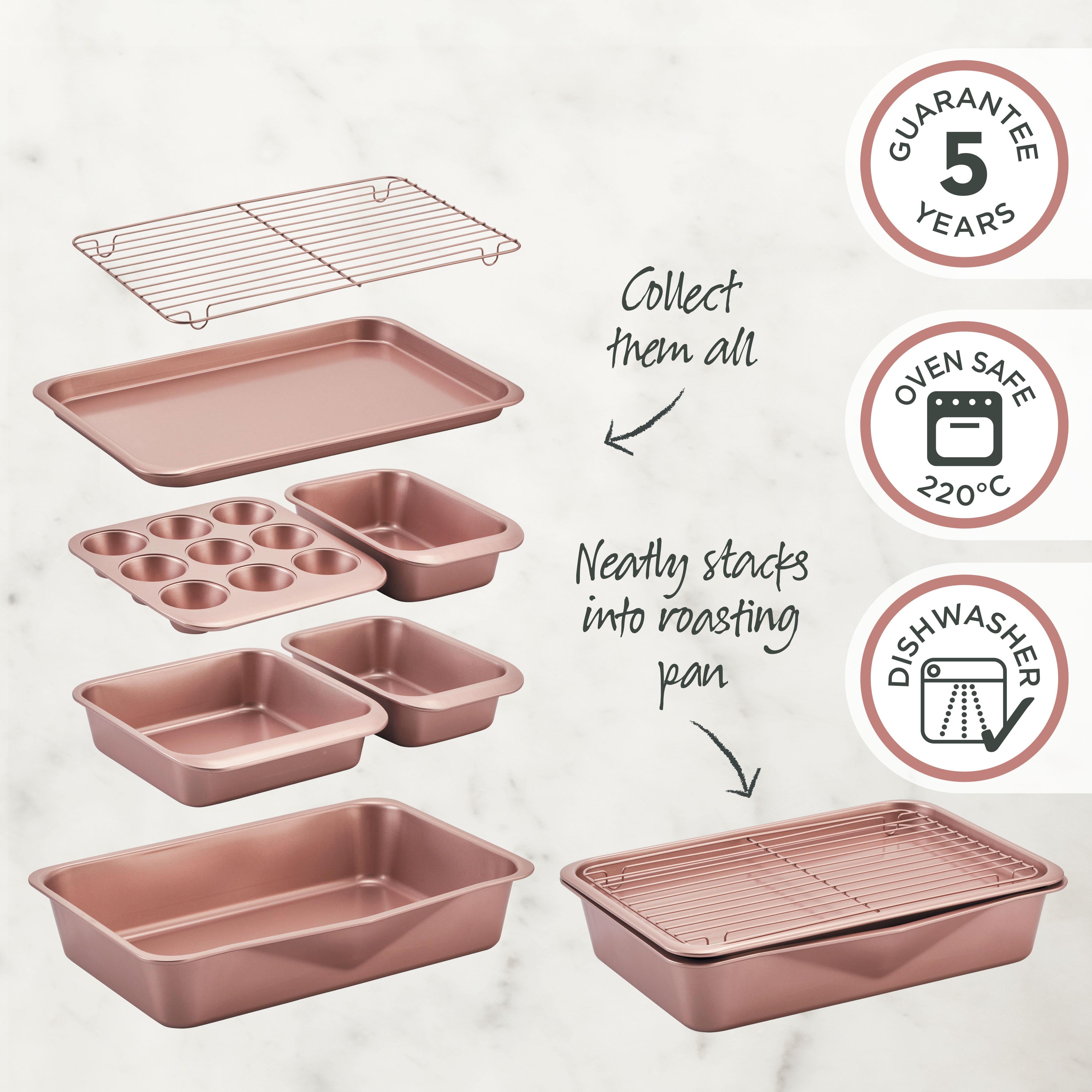 Premium Rose Gold Smart Stack Roasting Pan Set - Nonstick Oven Safe Bakeware for Turkey, Chicken & Vegetables - Perfect for Holiday Dinners, Family Gatherings & Meal Prep