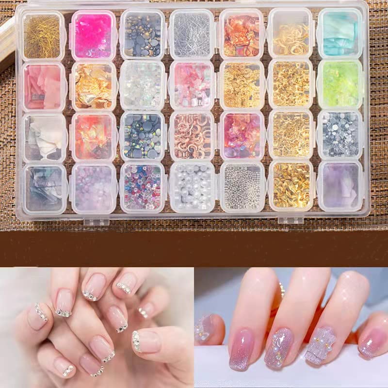 28-Piece Nail Art Kit with Glitters, Foils, Rhinestones & Pearls - Includes 5D Embossed Stickers, Tweezers & Wax Pen for Professional Nail Designs | Perfect for DIY Manicures, Salon Use & Gift Giving