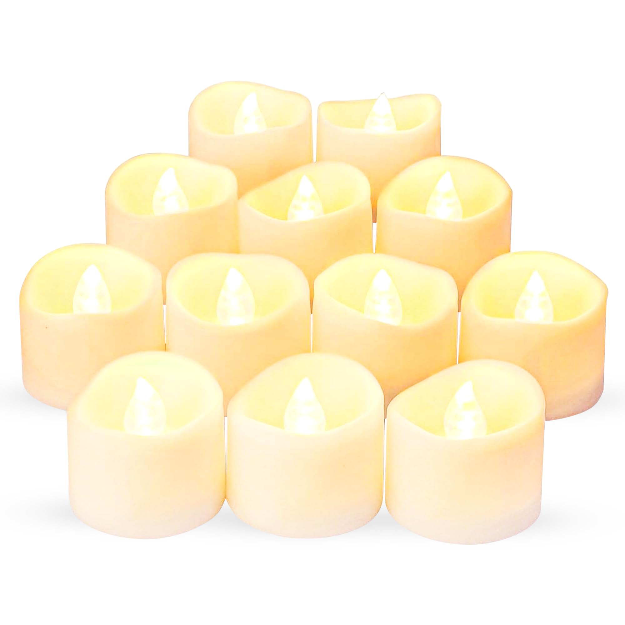 24 Pack Battery Tea Lights Candles - Warm White Realistic Flickering LED Tea Lights for Home Decor, Parties & Weddings - Flameless Wave Design Fake Candles - Perfect for Centerpieces, Votive Holders & Romantic Ambiance