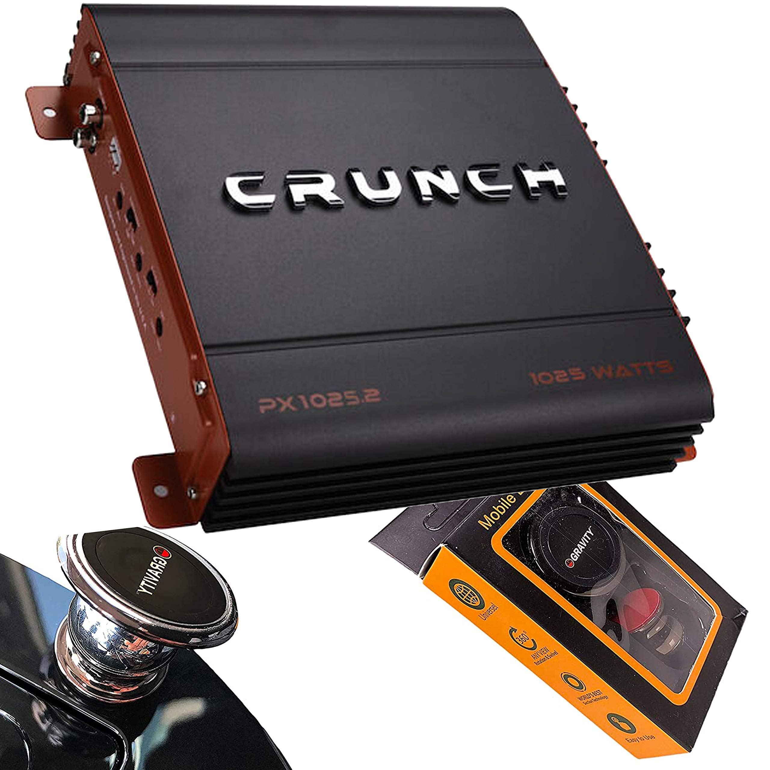 Crunch PX-1025.2 1000W 2-Channel Car Amplifier with 4-Gauge Wiring Kit & Magnetic Phone Holder - Powerful Car Audio System for Bass Boost & Clear Sound - Perfect for Road Trips & Daily Commutes