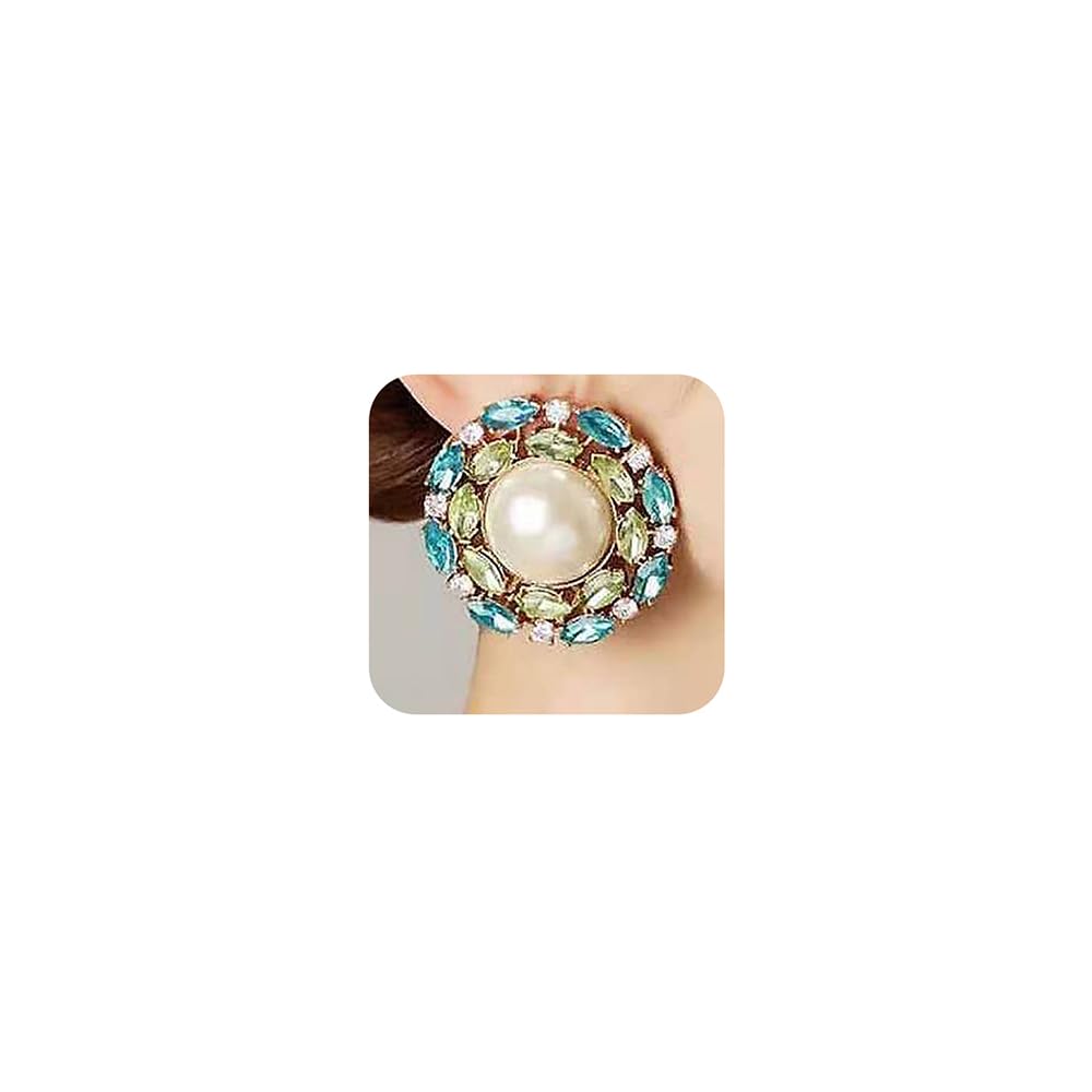 Wiwpar Vintage Pearl Rhinestone Stud Earrings for Women - Round Circle Shaped Colorful Pearl Jewelry, Perfect for Parties, Weddings & Daily Wear