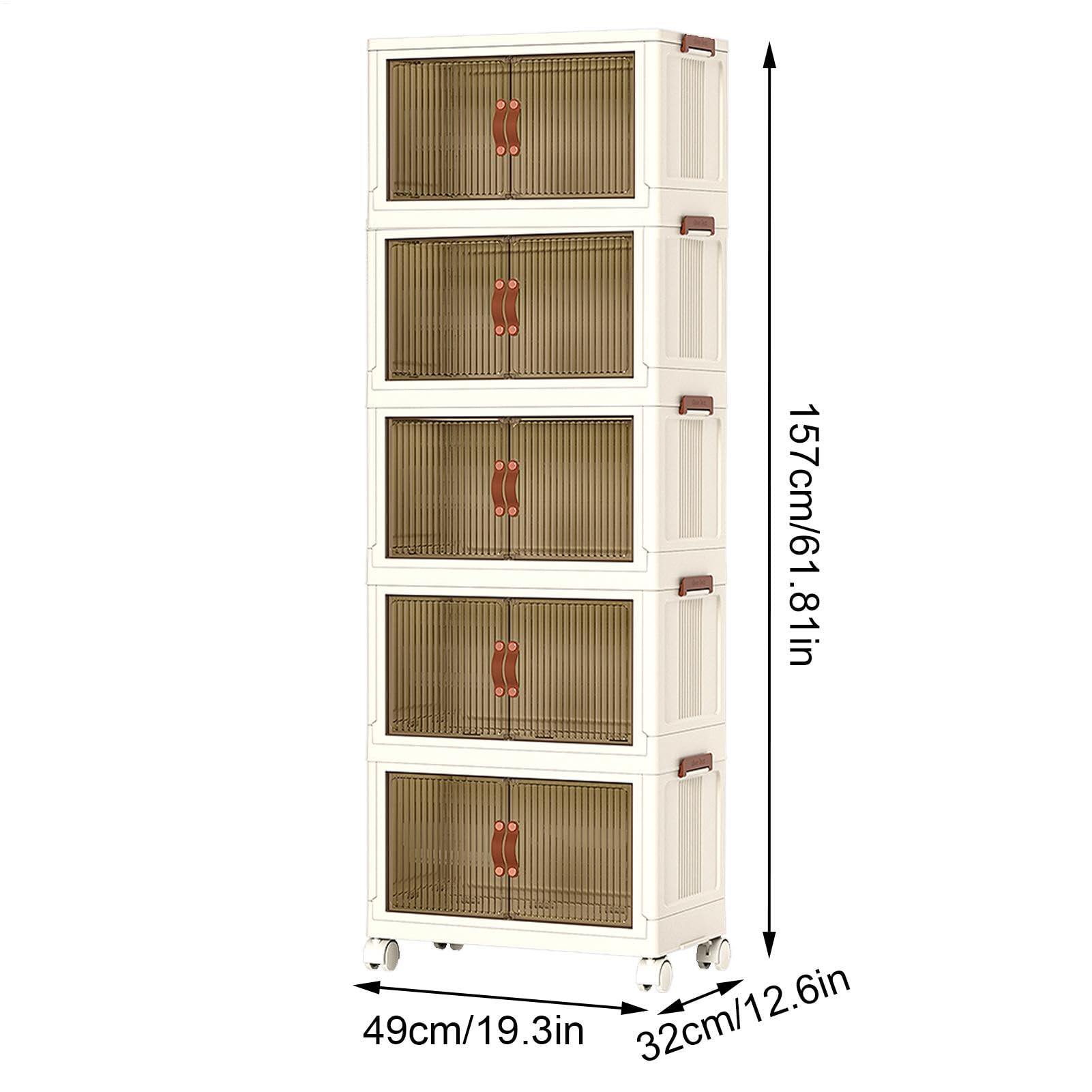 5-Tier Stackable Storage Bin with Lids, Wheels & Doors - Portable Storage Cabinet for Clothes, Toys & Crafts - Organizer for Sweaters, Shirts, Jeans - Perfect for Bedroom, Closet & Playroom Organization