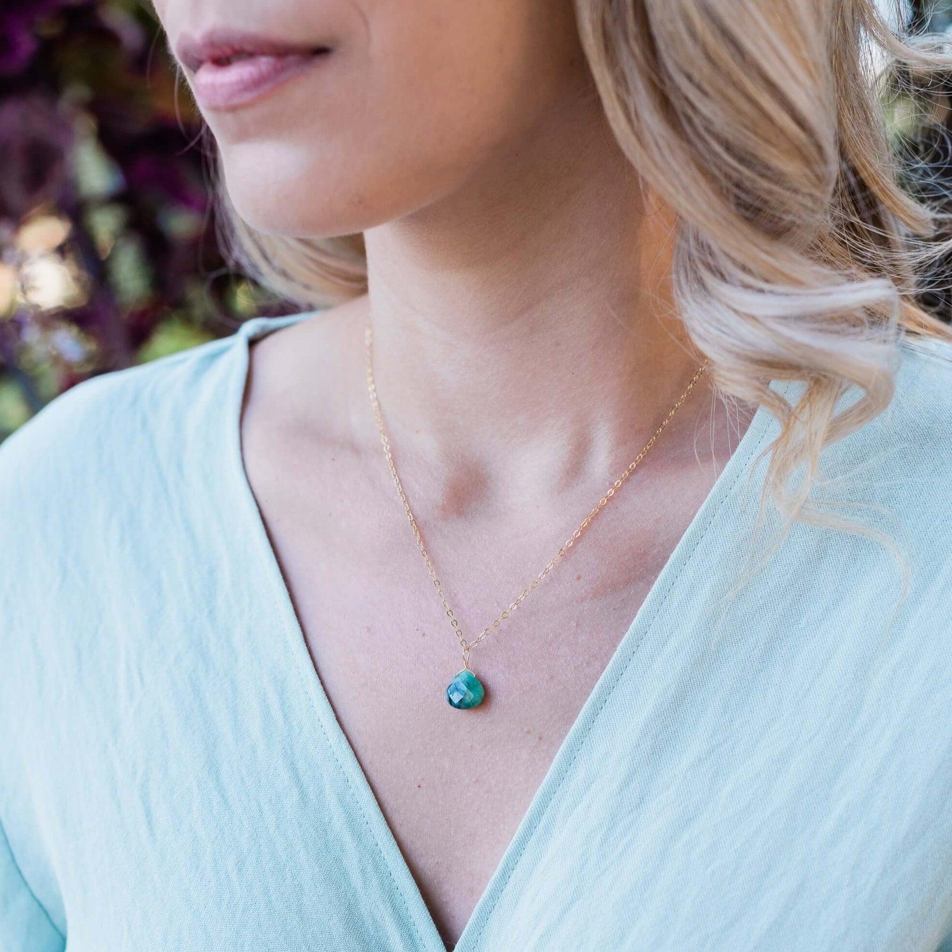 Tiny Emerald Teardrop Crystal Pendant Necklace - Elegant Green Gemstone Jewelry for Women | Perfect for Weddings, Parties & Special Occasions