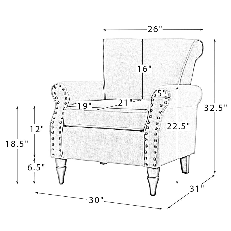 Hypanis Upholstered Armchair with Solid Wood Legs - Modern Living Room Accent Chair for Home, Office & Reading Nook - Comfortable Lounge Chair for Relaxing & Decor