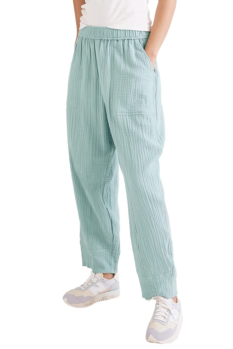 JULGIRL Women's Solid Color Loose Fit Breathable Pocket Wide Leg Balloon Pants - Casual Comfortable Trousers for Work, Travel & Everyday Wear