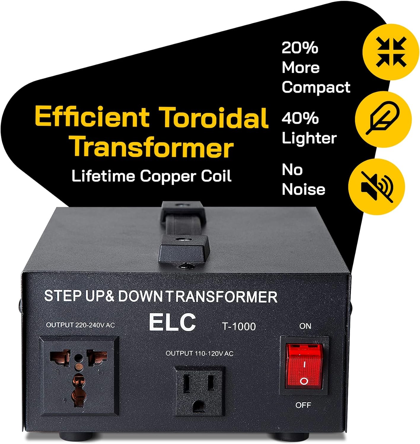 ELC T 1000 Voltage Converter Transformer - 110V to 220V / 220V to 110V Step Up & Down Power Converter with Circuit Breaker Protection, CE Certified (3 Year Warranty) - Perfect for Travel, Home Appliances & Electronics