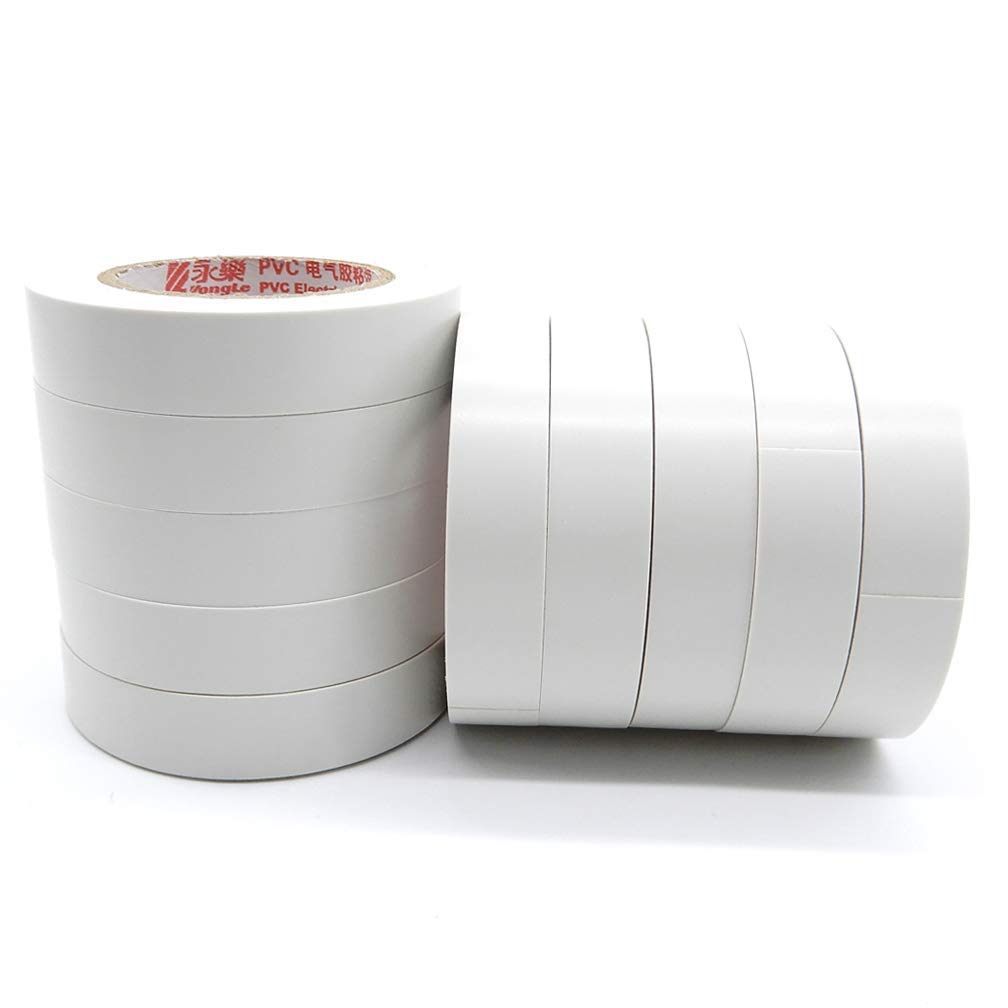 10 Pack 15mm×18m PVC Electrical Insulation Tape - Waterproof, Flame Retardant, General Purpose Adhesive Tape (White) for Wiring, Repairs & DIY Projects