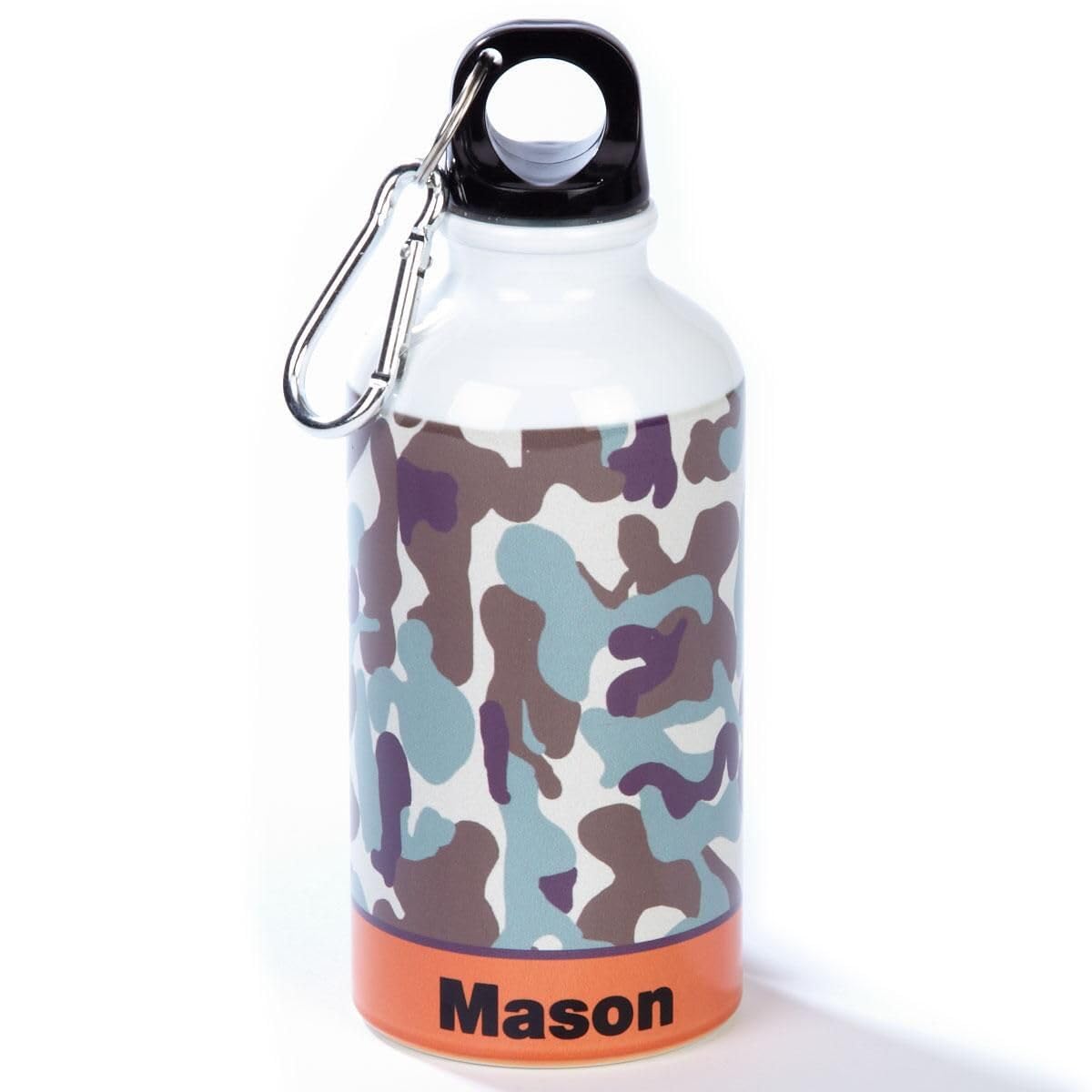 Personalized Camo Aluminum Water Bottle - 14oz Orange/Brown, Screw Top with Clip, 6