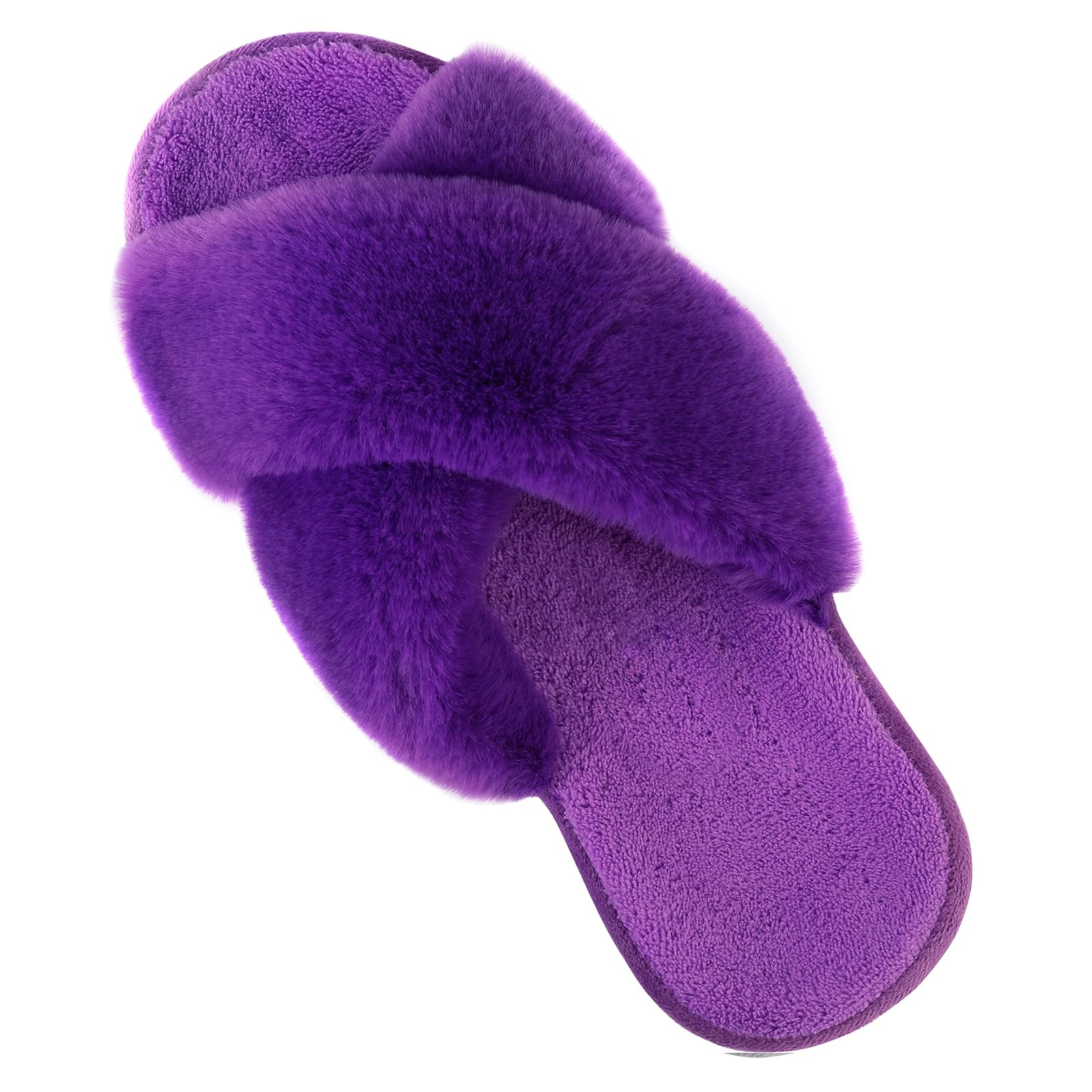Shevalues Women's Fuzzy House Slippers - Soft Cross Band Fluffy Indoor Slippers with Arch Support for Comfort & Warmth - Perfect for Bedroom, Lounge & Winter Home Wear
