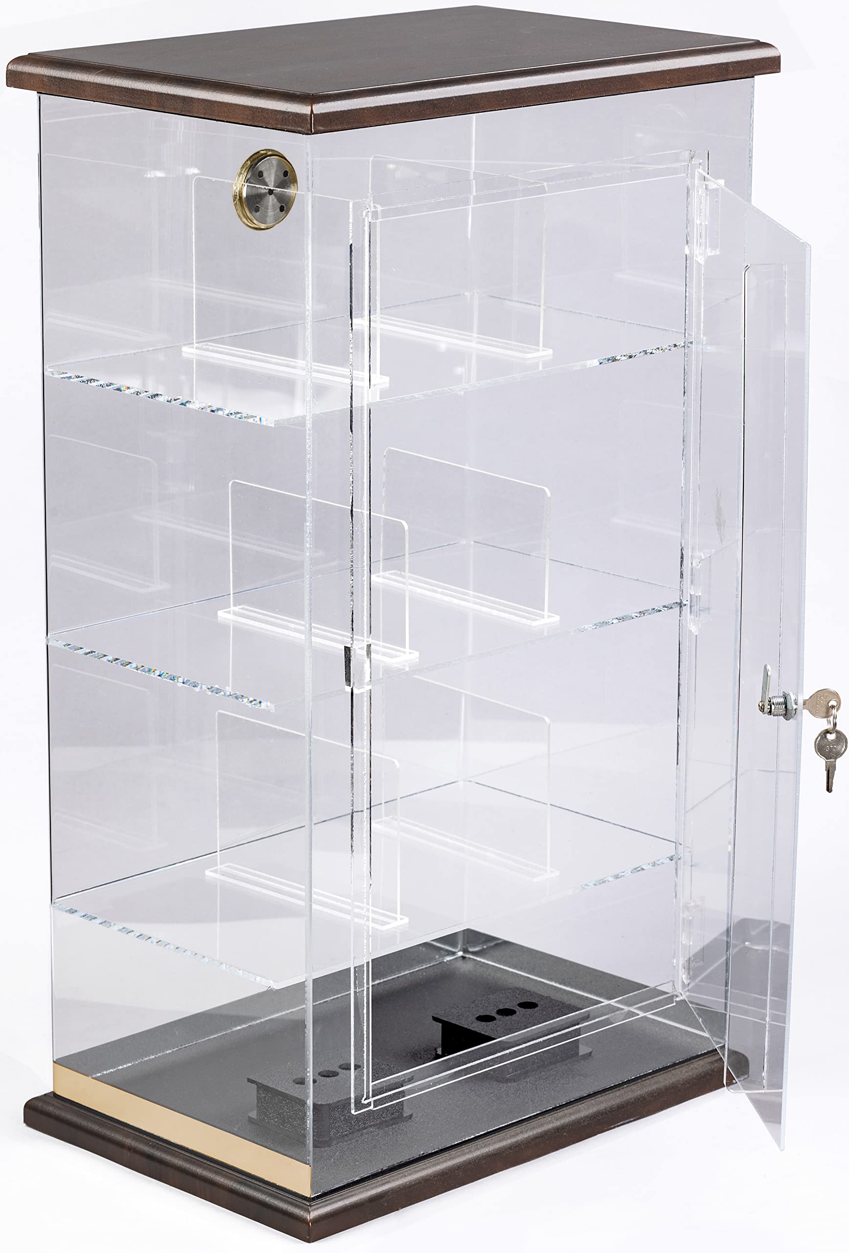 Prestige Import Group Roosevelt 250-Count Acrylic Cigar Humidor Case with Wood Base & Top, 9 Storage Bins & Built-in Hygrometer - Premium Cigar Storage Solution for Home, Office or Lounge