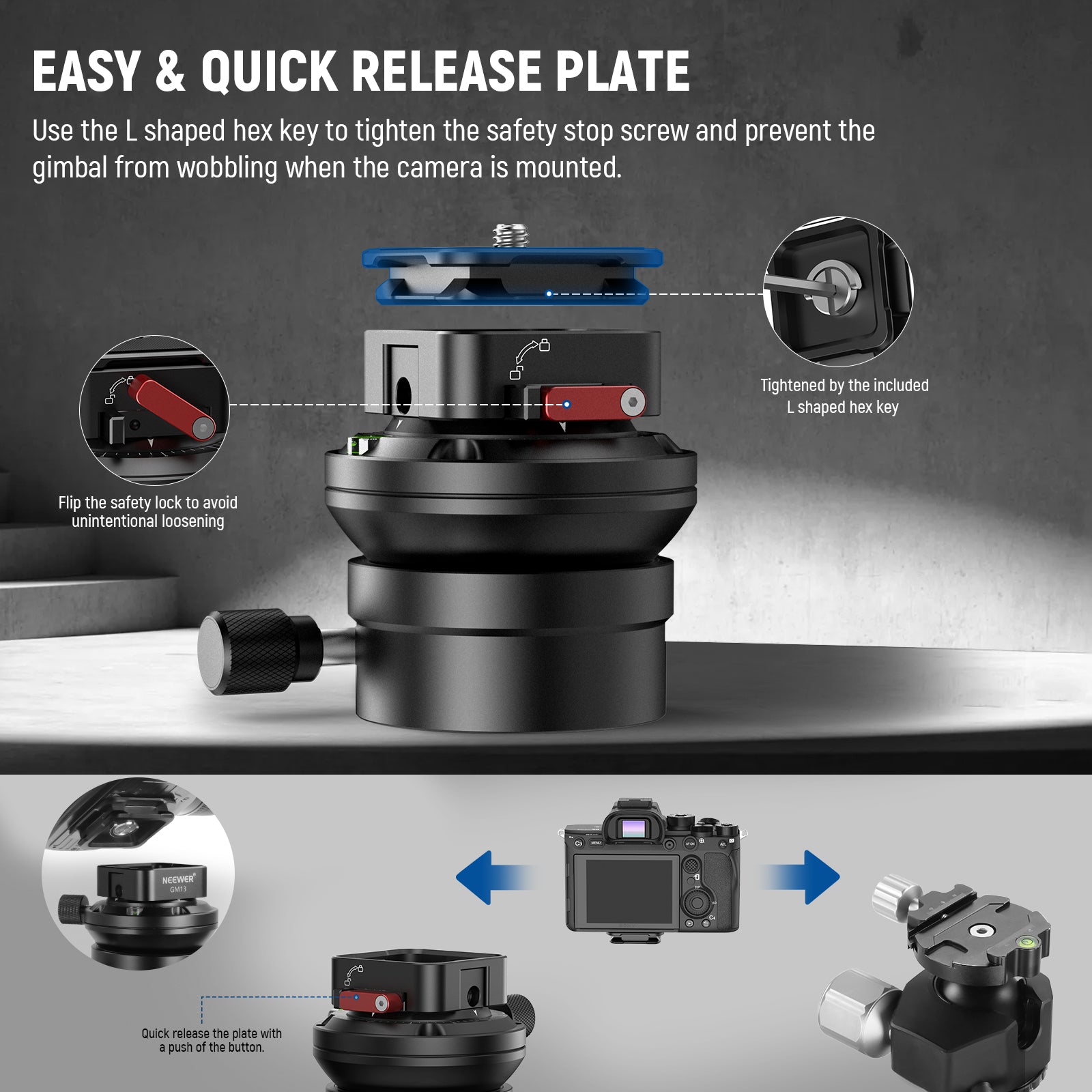 NEEWER GM13 Tripod Leveling Base - Heavy Duty Camera Leveling Head for DSLR, Mirrorless & Video Cameras - Perfect for Photography, Videography & Studio Shooting