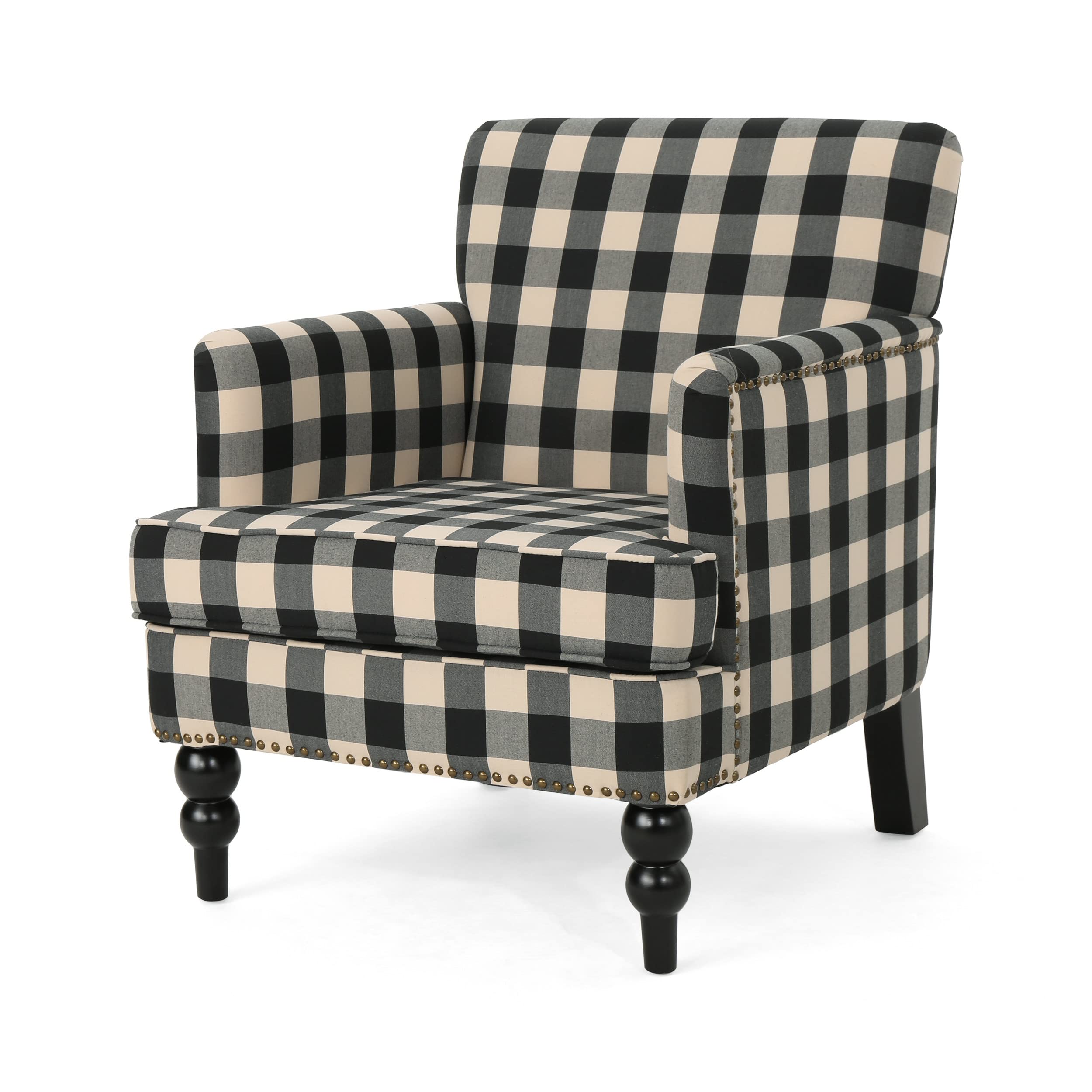 Christopher Knight Home Evete Tufted Fabric Club Chair - Black Checkerboard Pattern Modern Accent Chair for Living Room, Lounge & Office Decor