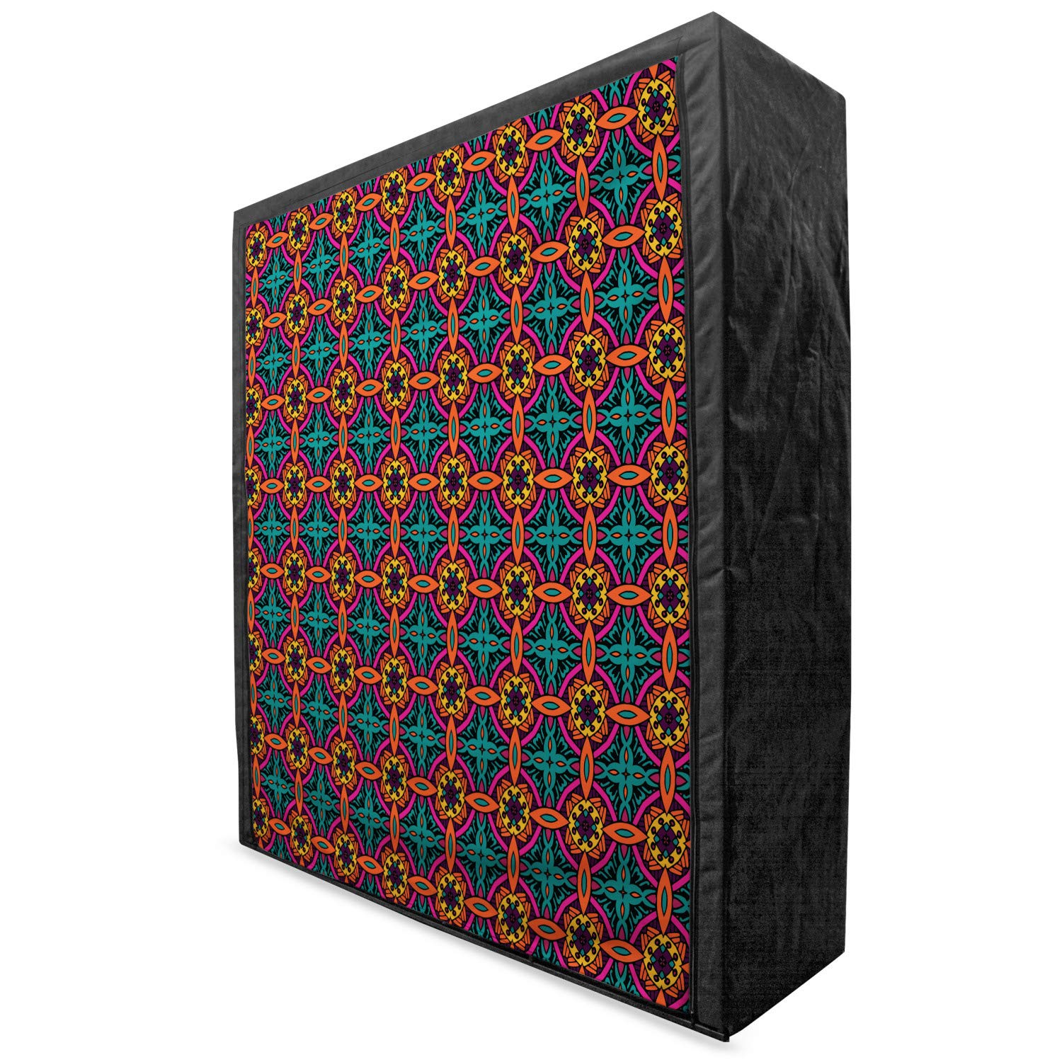 Ambesonne Floral Portable Fabric Wardrobe - Oriental Inspired Blooming Foliage Leaves Design, 59 Inch Clothing Organizer with Shelves, Multicolor Storage Closet for Bedroom, Closet, Dorm or Travel