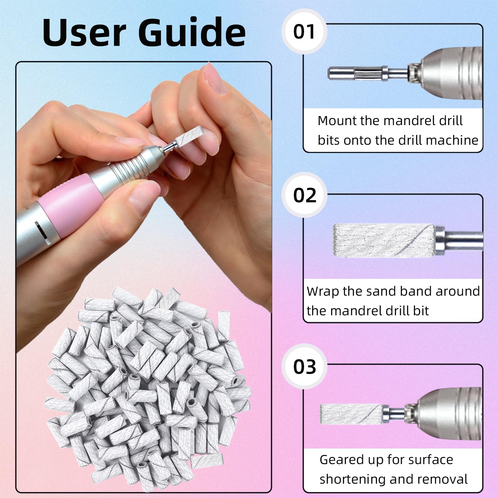 100 Pcs 180 Grit White Small Sanding Bands for Nail Drill - Professional Nail Drill Bits with 3.1mm Mandrel - Fine Grit Sanding Bands for Acrylic Nails - Perfect for Manicure, Pedicure & Nail Art Salon Use