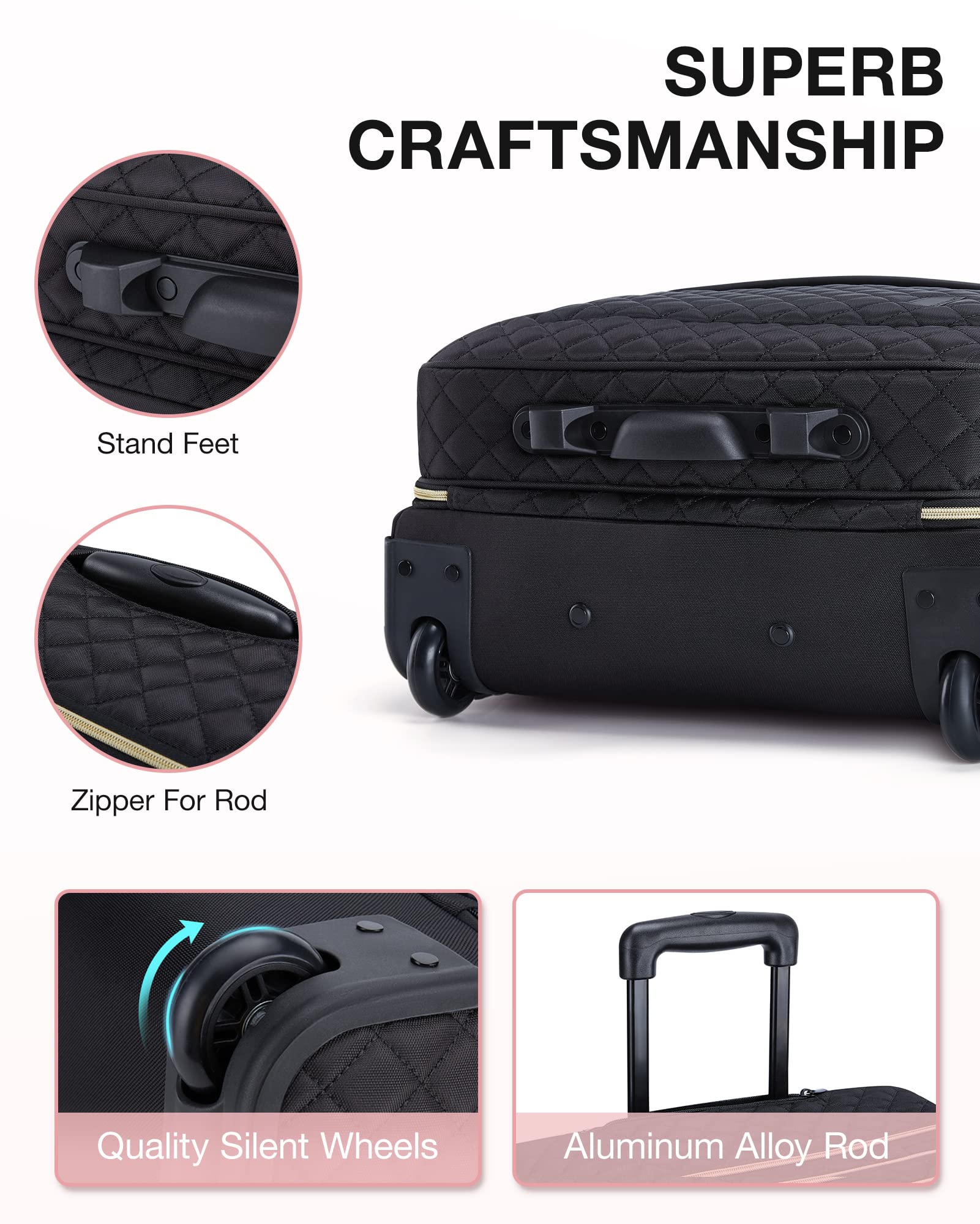 BAGSMART 17.3 Inch Rolling Laptop Briefcase with Wheels - Water-Resistant Quilted Black Computer Bag for Women & Men - Perfect for Business Travel, Work Commute & Airplane Carry-On