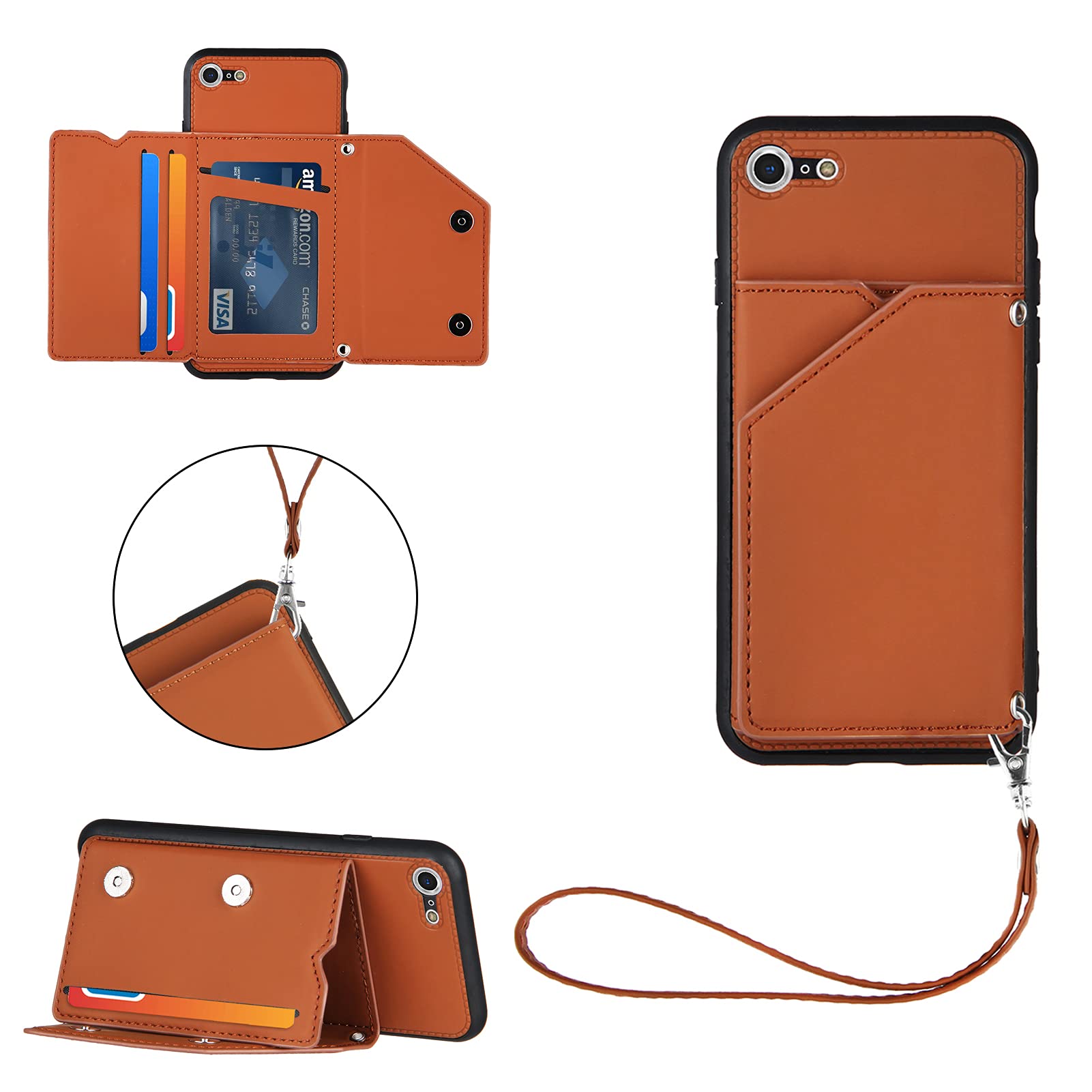 Premium iPhone SE/8/7 Leather Wallet Case with Card Holder & Wrist Strap | Compatible with iPhone SE 2020/2022, iPhone 8, iPhone 7 | Slim Protective Phone Cover for Everyday Use & Travel