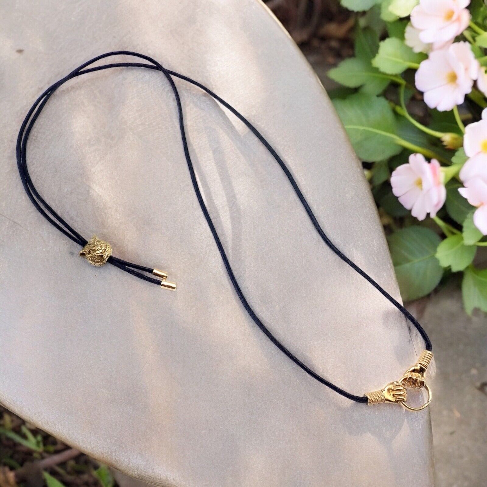 Gucci 18k Yellow Gold Le Marche des Merveilles Tiger Bolo Tie Necklace for Men - Luxury Statement Jewelry for Formal Events & Special Occasions