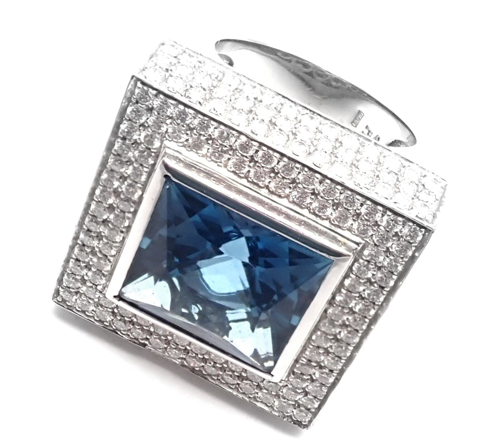 Authentic Pasquale Bruni 18K White Gold Diamond & London Blue Topaz Statement Ring for Women | Luxury Bridal Jewelry & Anniversary Gift | Perfect for Weddings, Engagements & Special Occasions