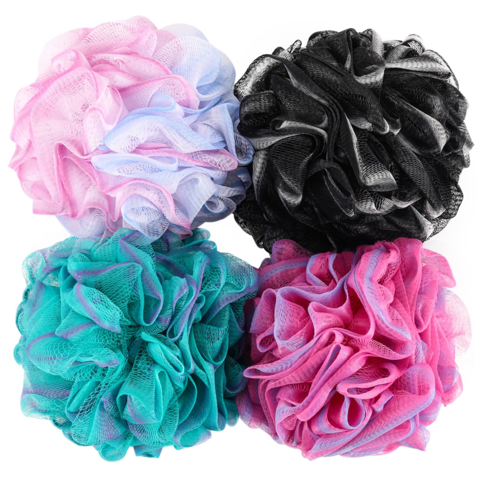 BTYMS 60g Loofah Sponge Bath Pouf Set of 4 - Exfoliating Body Scrubber for Shower, Washing & Skin Care - Soft & Durable Bath Puffs for Women & Men, Perfect for Exfoliation & Deep Cleansing