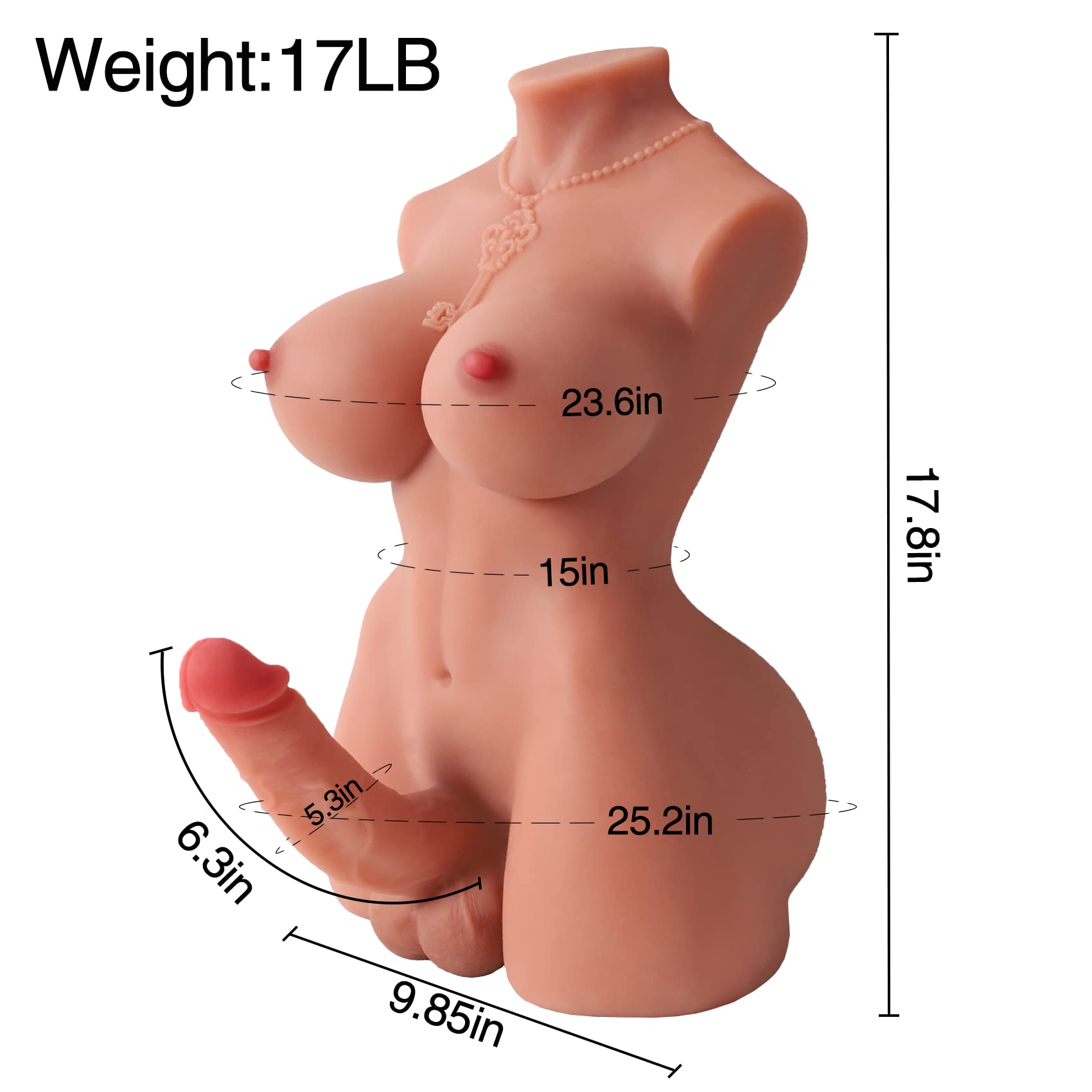Realistic Transgender Sex Doll Torso with Soft Breasts & Detachable Dildo - 17lb Unisex Adult Toy for Couples & Solo Play - Male Masturbator & Anal Stroker for Enhanced Pleasure (Perfect for Roleplay & Spicing Up Relationships)