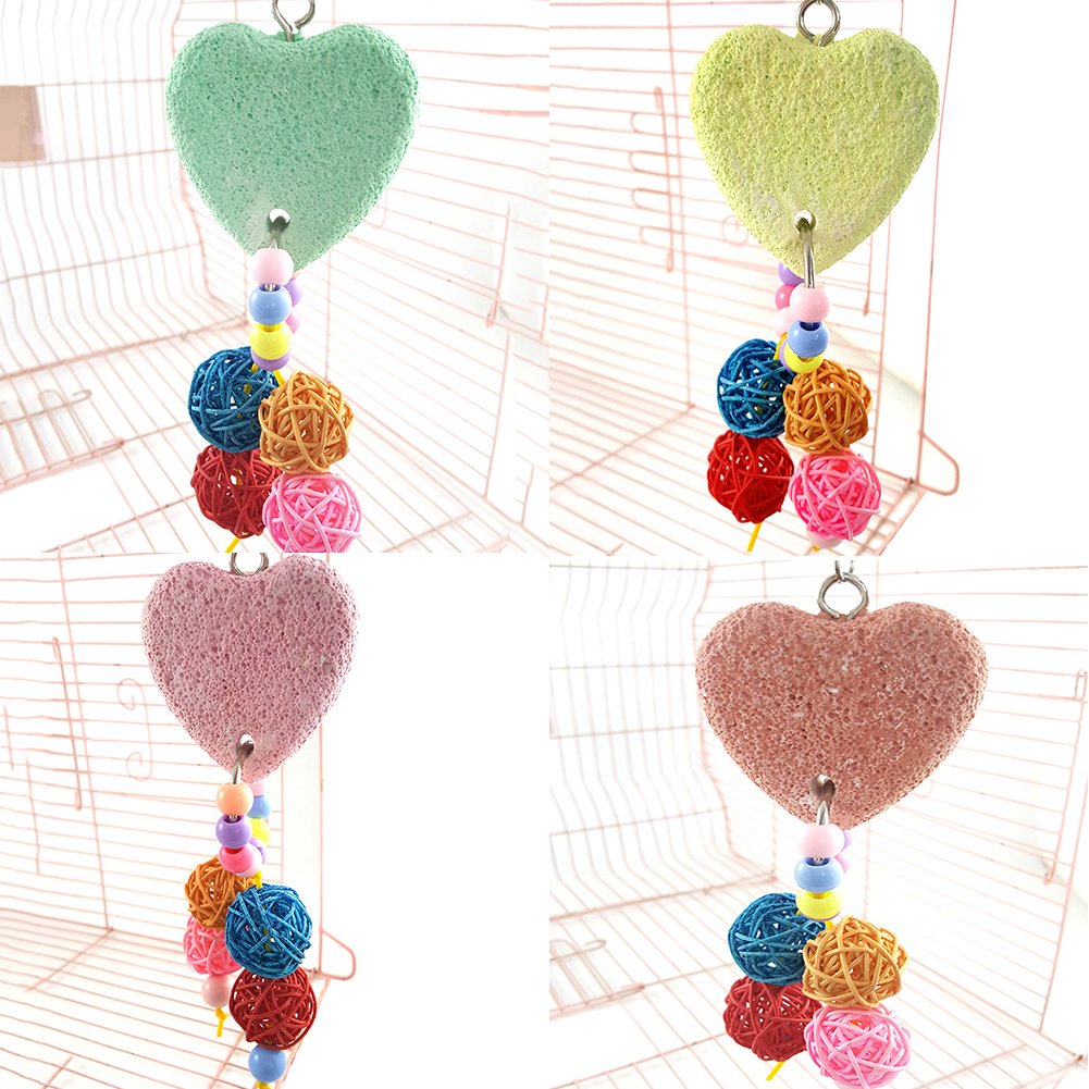 Colorful Parrot Chew Toys for Teeth Care - Hanging Swing Balls with Heart Stone | Bird Enrichment Activity & Cage Accessories for Small Pets