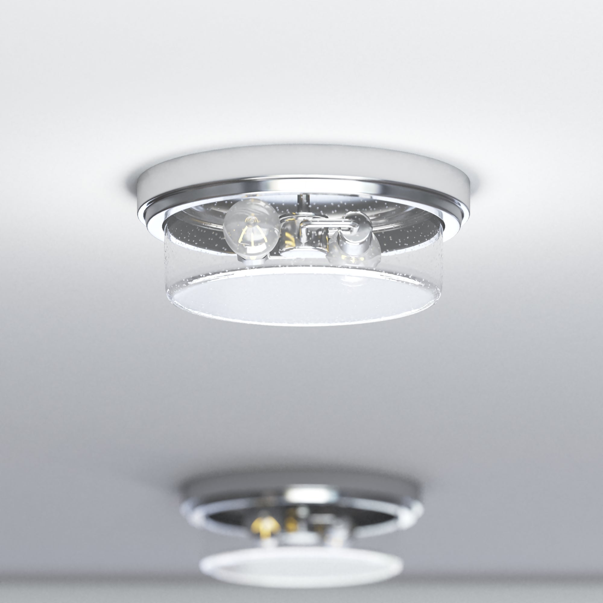 Madalyn Drum Flushmount Light Fixture - Clear Seeded Glass & Brushed Nickel Finish - Modern Ceiling Light for Bedroom, Living Room, Dining Room, and Hallway