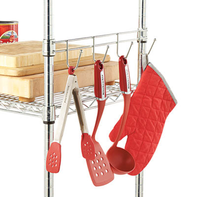 Alera® 24-Inch Deep Silver Hook Bars for Wire Shelving - 5 Hooks per Bar, 2 Bars per Pack - Perfect for Garage Storage, Closet Organization & Retail Display