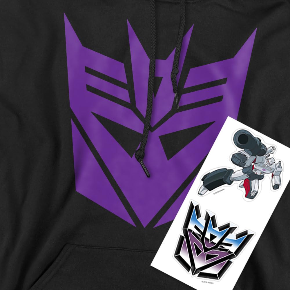 Popfunk Transformers Decepticon Logo Pullover Hoodie & Stickers - X-Large Charcoal | Officially Licensed | Men's Graphic Sweatshirt for Cosplay, Gifts & Casual Wear