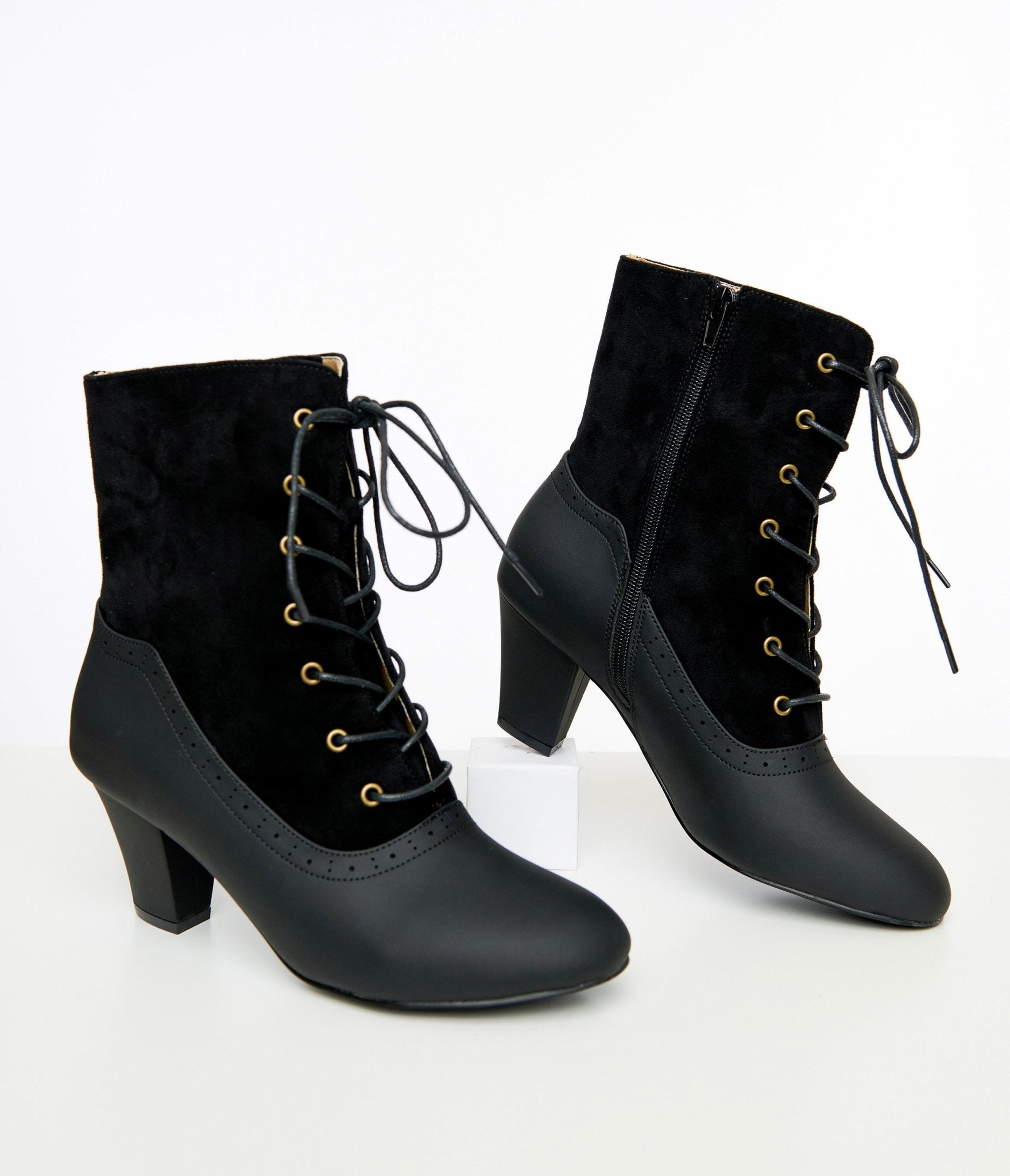 Vintage Black Faux Leather Victorian Ankle Boots for Women - Gothic Steampunk Fashion, Cosplay & Retro Outfits