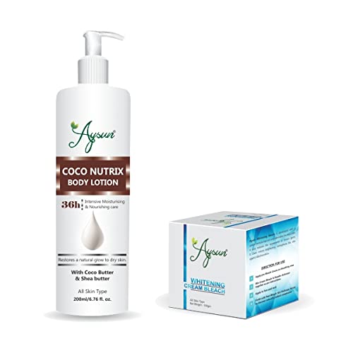 Aysun Coco Nutrix Body Lotion & Whitening Cream Bleach (100g) Combo Pack of 2 - Hydrating & Brightening Skin Care for Daily Moisturizing & Evening Skin Tone