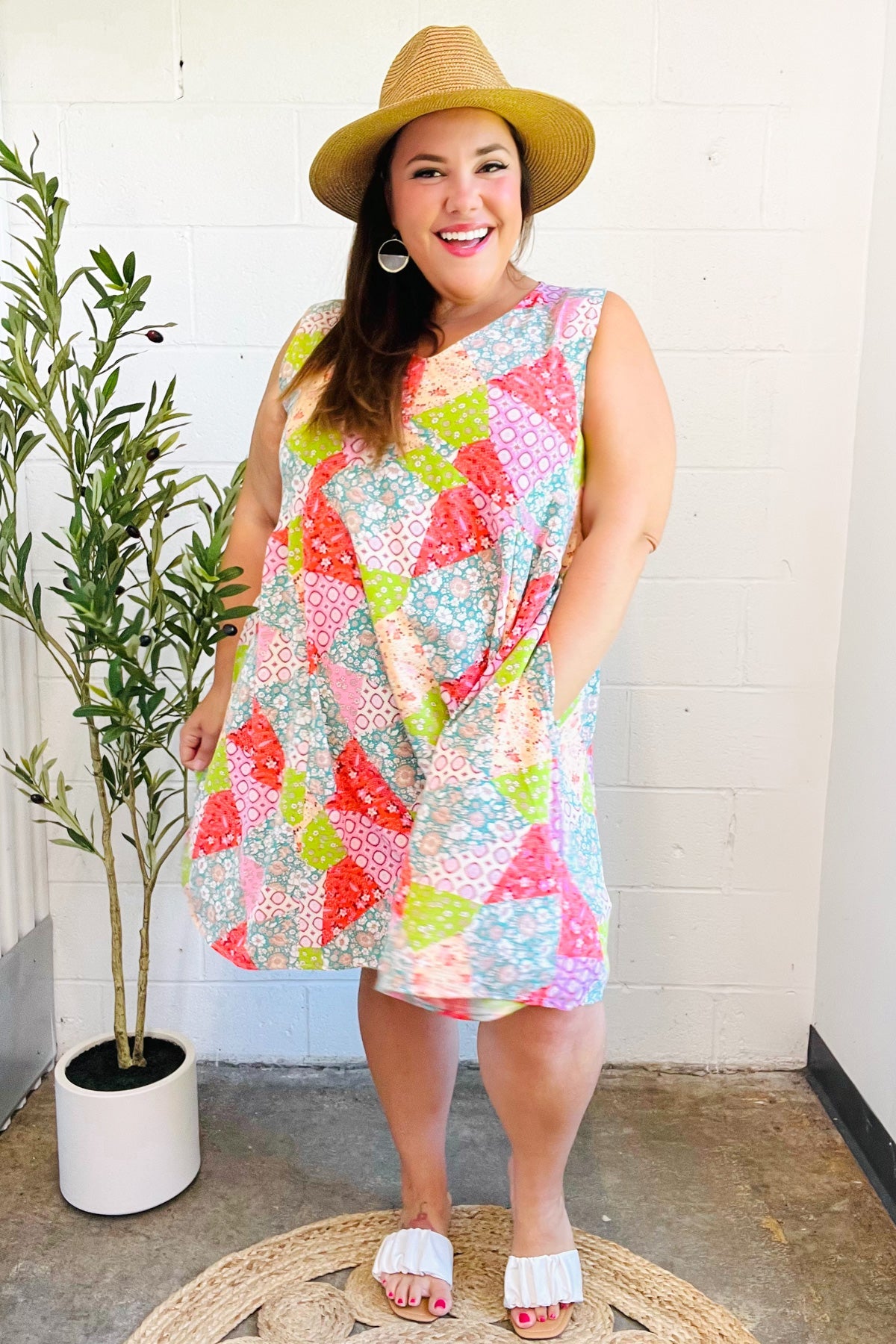 Hello Beautiful Peach & Sage Patchwork Babydoll Swing Dress - Flowy Summer Dress for Women, Boho Chic Midi Dress with Floral Print | Perfect for Beach Vacations, Date Nights & Outdoor Parties
