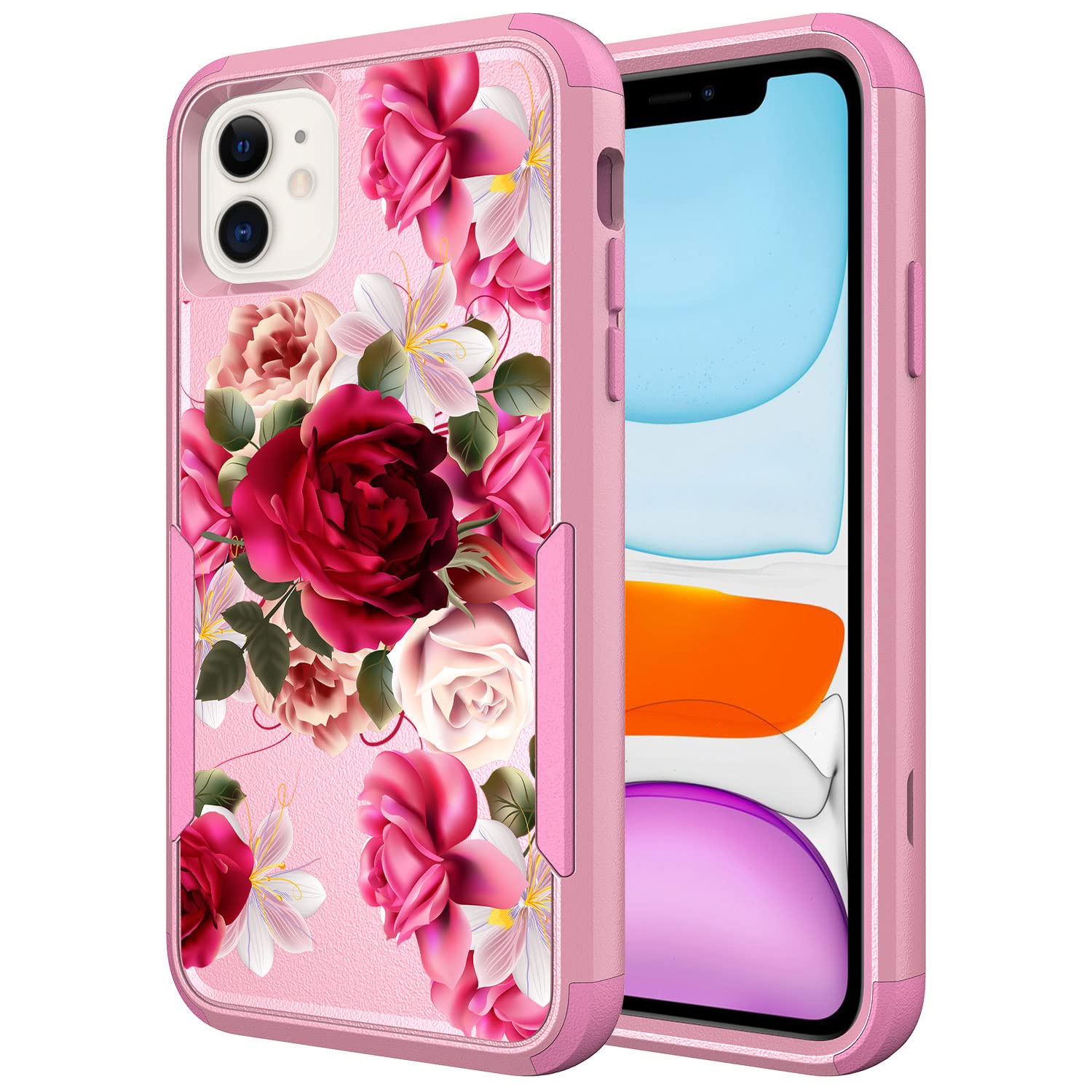 Shockproof iPhone 12 Case & iPhone 12 Pro Case - Heavy Duty Protective Phone Cover with Red Rose Floral Design for Women & Girls | Perfect for Everyday Use, Travel, and Outdoor Activities