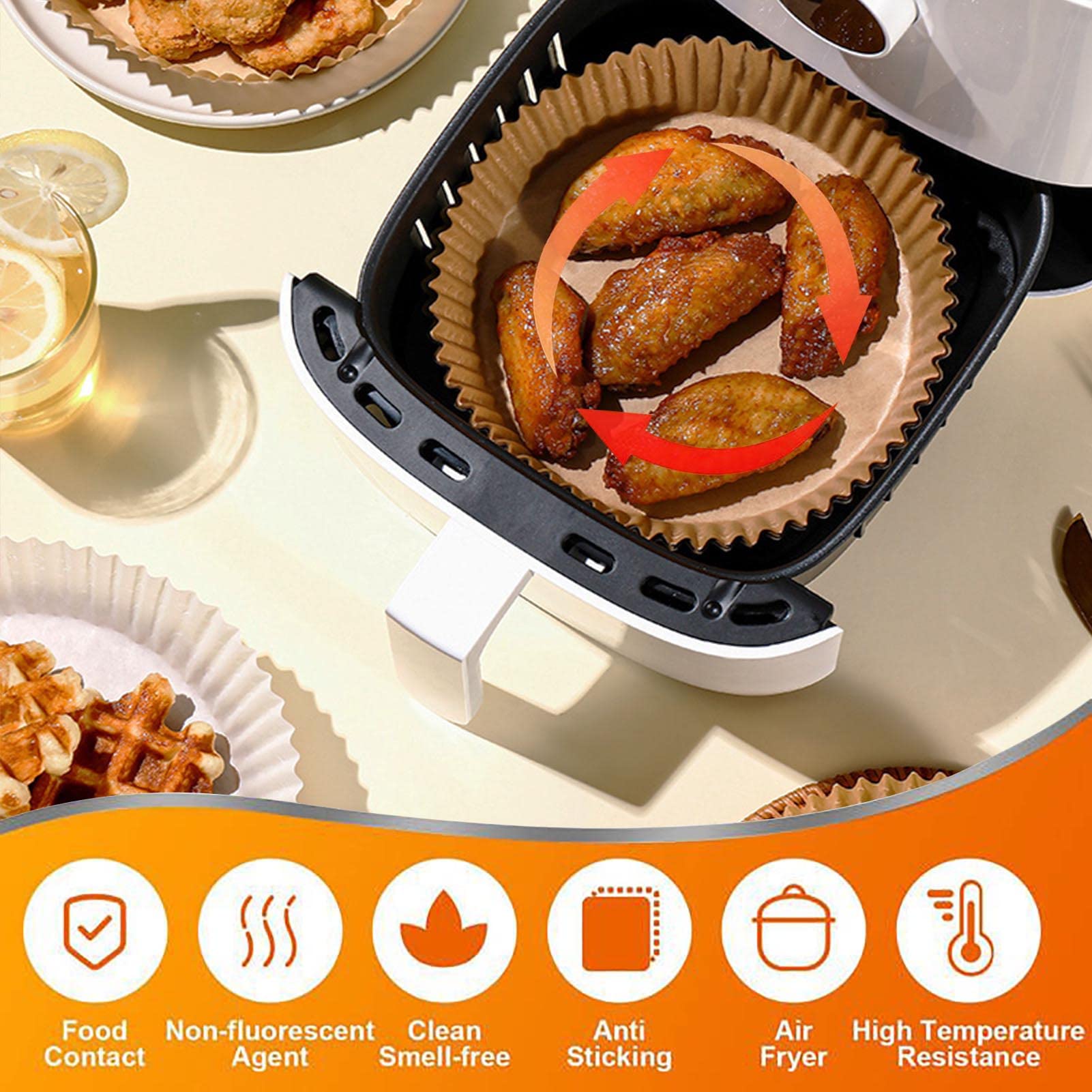 10.3 Inch Large Air Fryer Disposable Paper Liners - 100 PCS Non-Stick Parchment Paper Pads, Oil Resistant & Waterproof Food Grade Baking Sheets for Air Fryer, Roasting, Microwave - Perfect for Healthy Cooking & Easy Cleanup