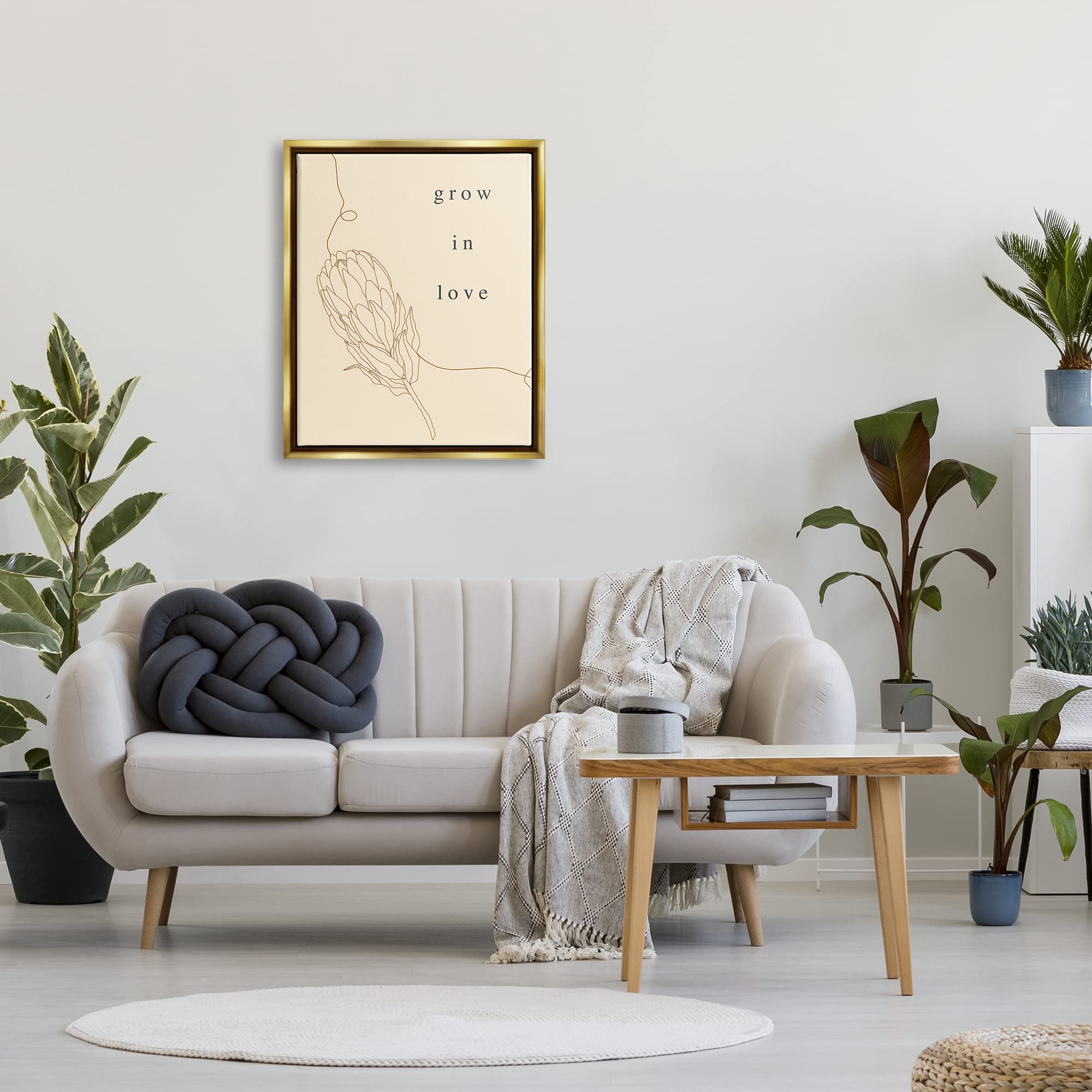 Stupell Industries 'Grow In Love' Quote Plant Blossom Line Drawing Wall Art - Minimalist Home Decor by Lil' Rue - Perfect for Living Room, Bedroom & Nursery Decor