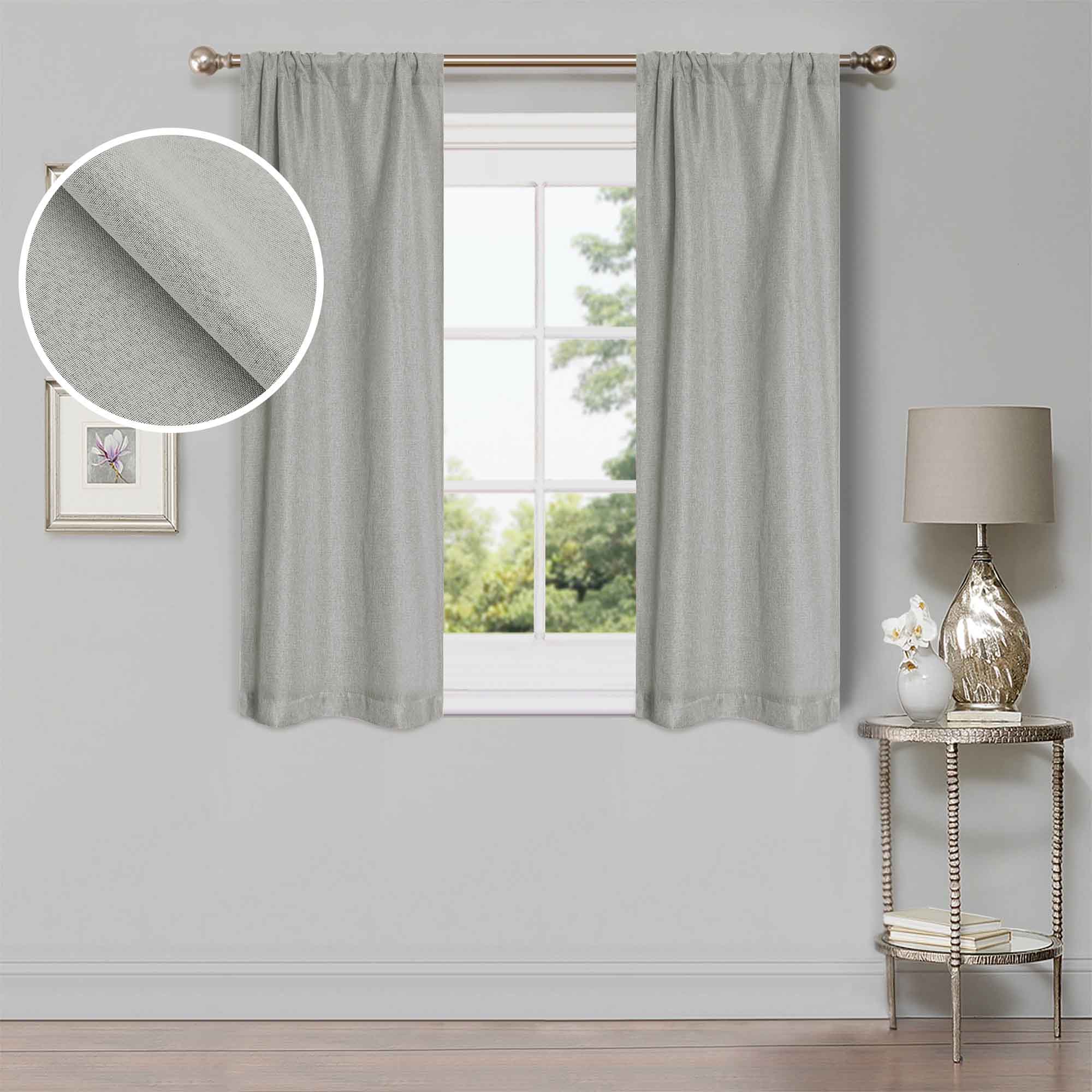 Linen Pattern Blackout Curtains Set of 2 Panels - 100% Room Darkening, Washable Fabric for Bedroom & Living Room - Noise Reducing & Energy Saving Window Treatment (26