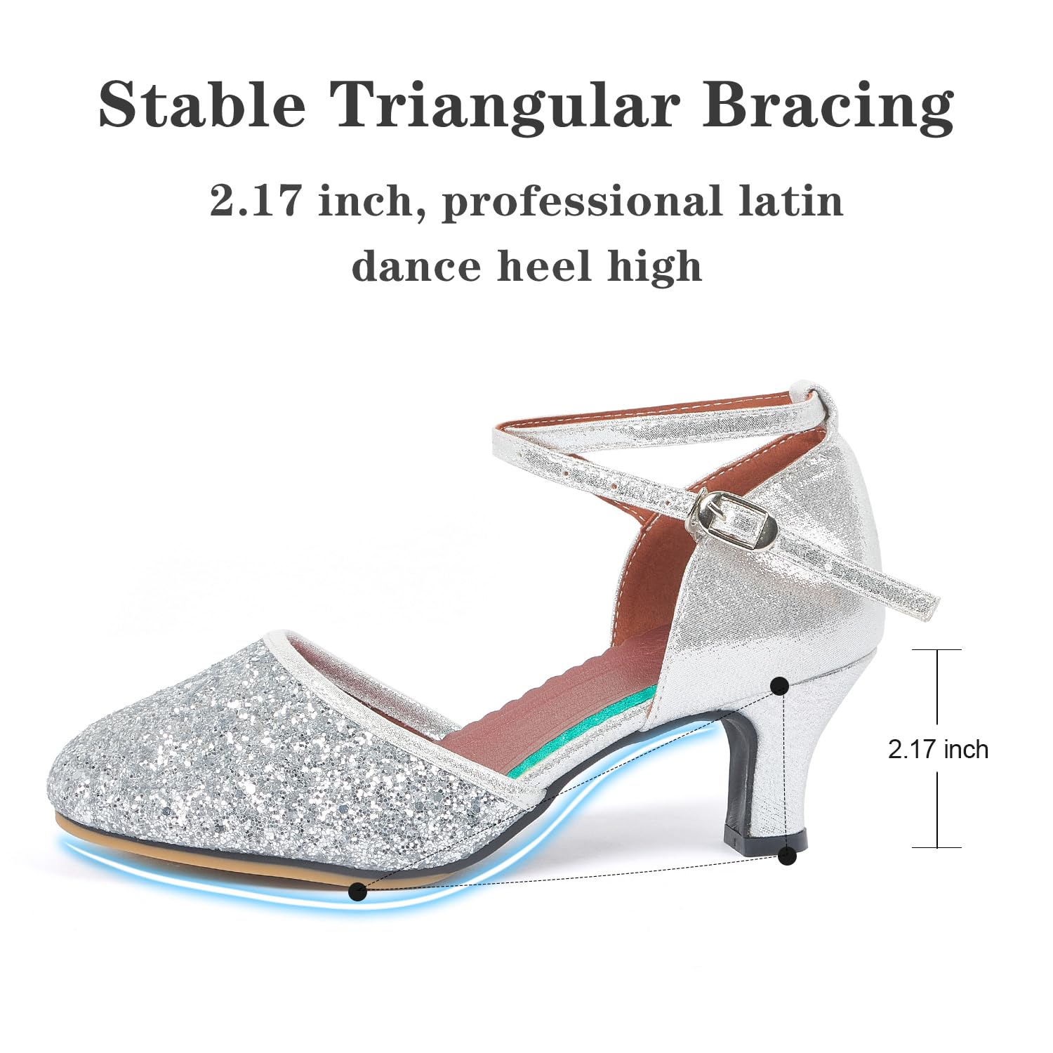iCKER Women's Latin Dance Shoes - Heeled Ballroom Salsa Tango Party Sequin Shoes for Wedding, Performances & Social Dancing