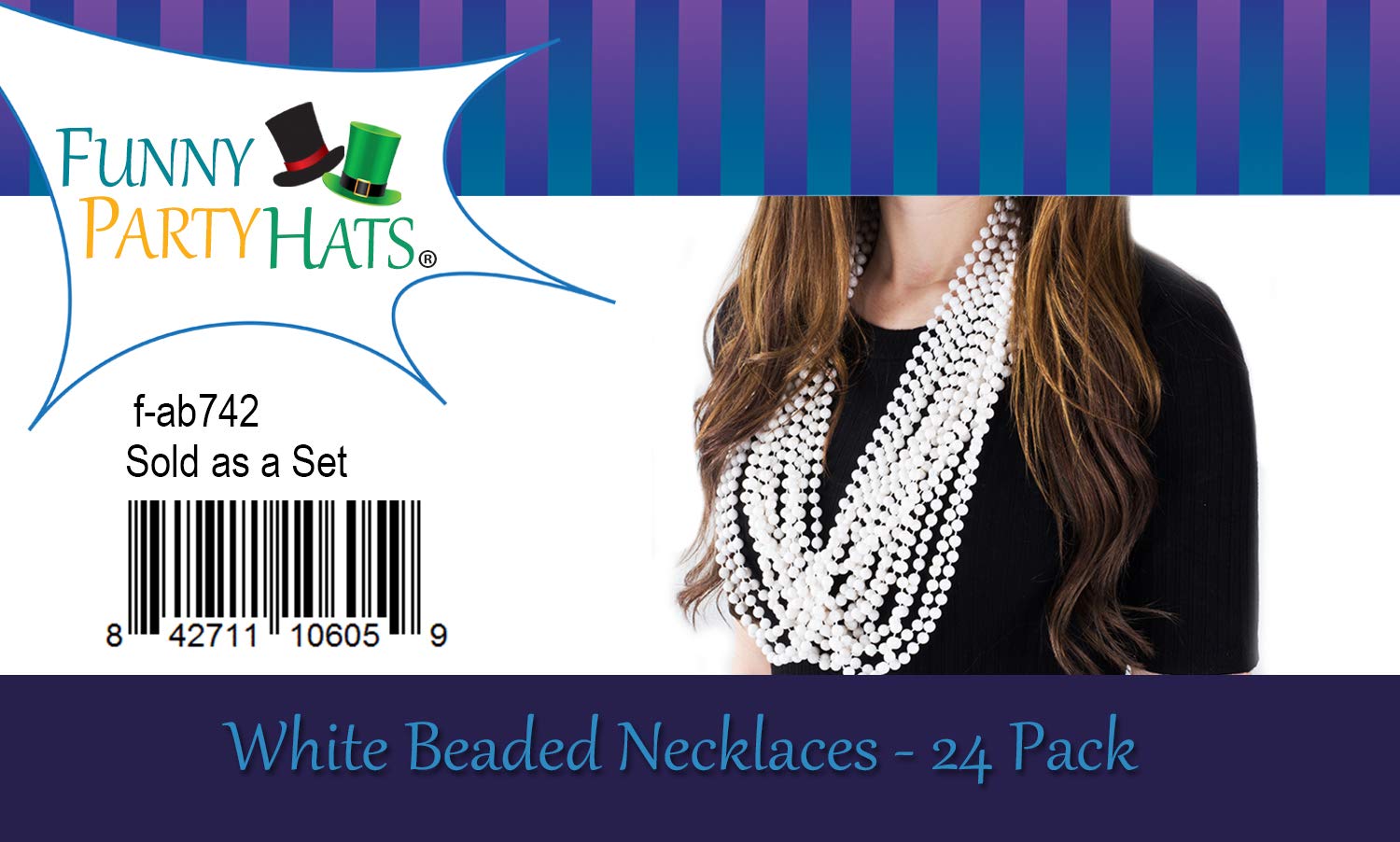 Funny Party Hats White Beaded Necklace - Flapper Beads for 1920s Theme Party - Bulk Bridal Shower Favors - Costume Accessories - 24 Pcs Set - Perfect for Gatsby Parties, Roaring 20s Events & Bachelorette Celebrations