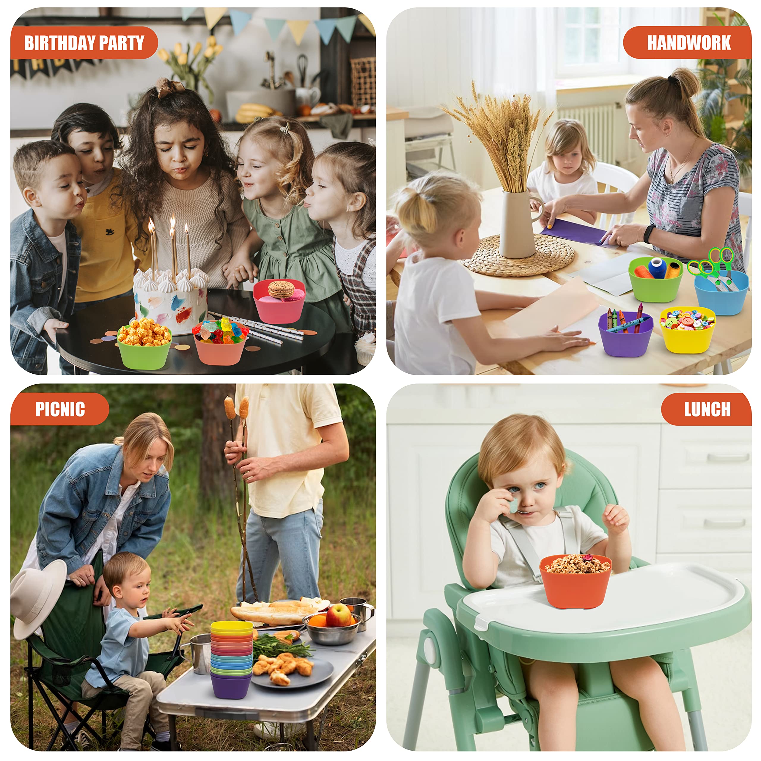Klickpick 15oz Kids Bowls Set of 16 - Colorful BPA-Free Microwave & Dishwasher Safe Toddler Bowls for Snacks, Cereal, Meals - 8 Vibrant Colors - Perfect for Daycare, School Lunches & Family Dining