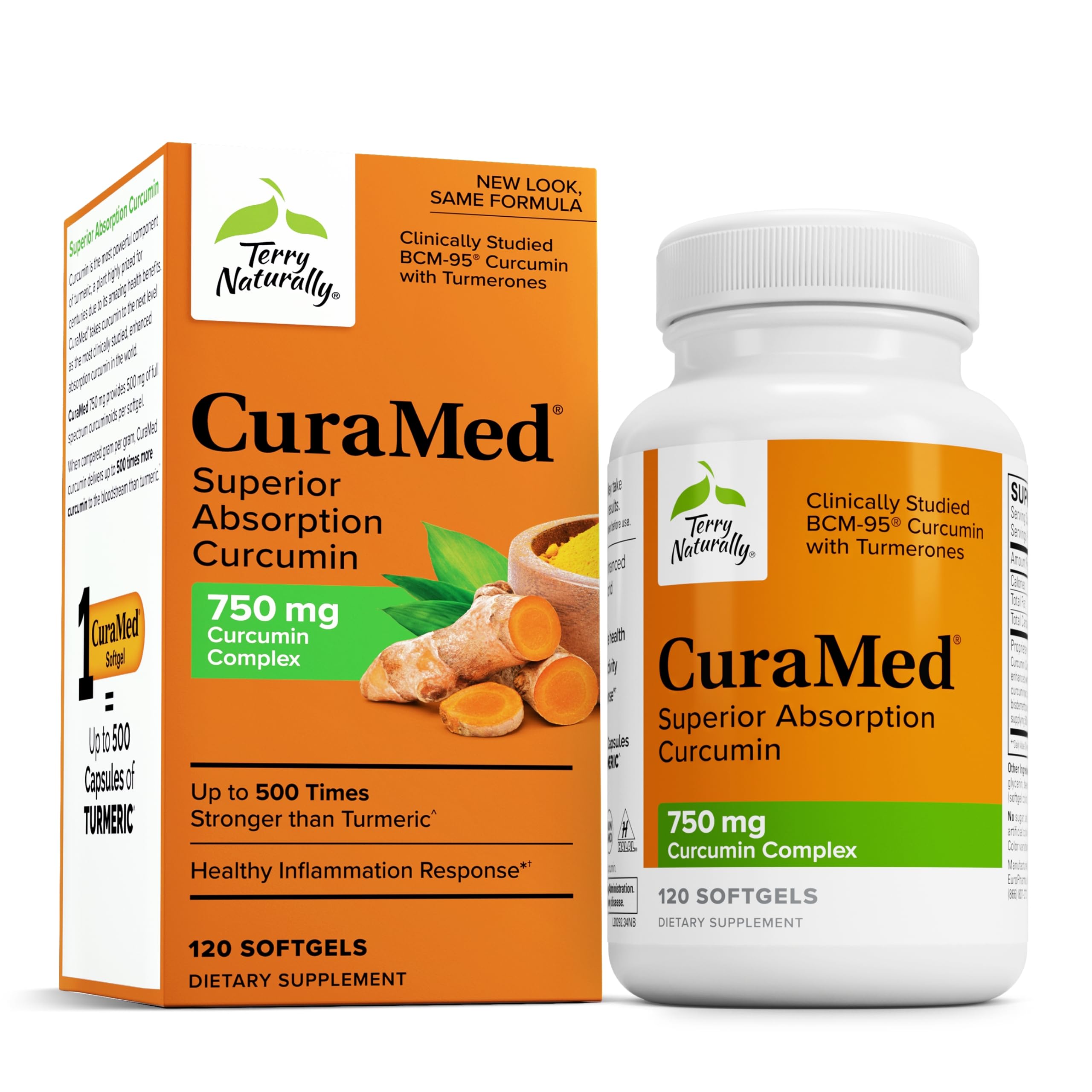 Terry Naturally CuraMed 750mg - High-Potency Curcumin Complex Supplement for Brain, Heart, Kidney, Liver & Immune Health - Antioxidant-Rich Dietary Support - 120 Softgels - Ideal for Daily Wellness & Joint Support