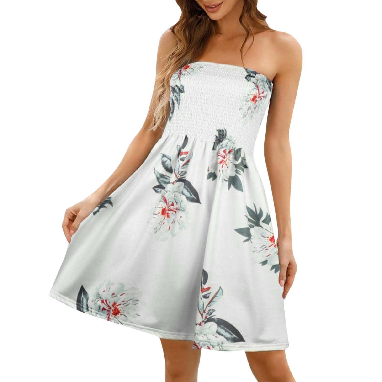 Elegant Off Shoulder Strapless Sleeveless Summer Dress for Women - Wedding Guest, Beach Party & Casual Wear - KKJJ Solid Color Fashion Dress