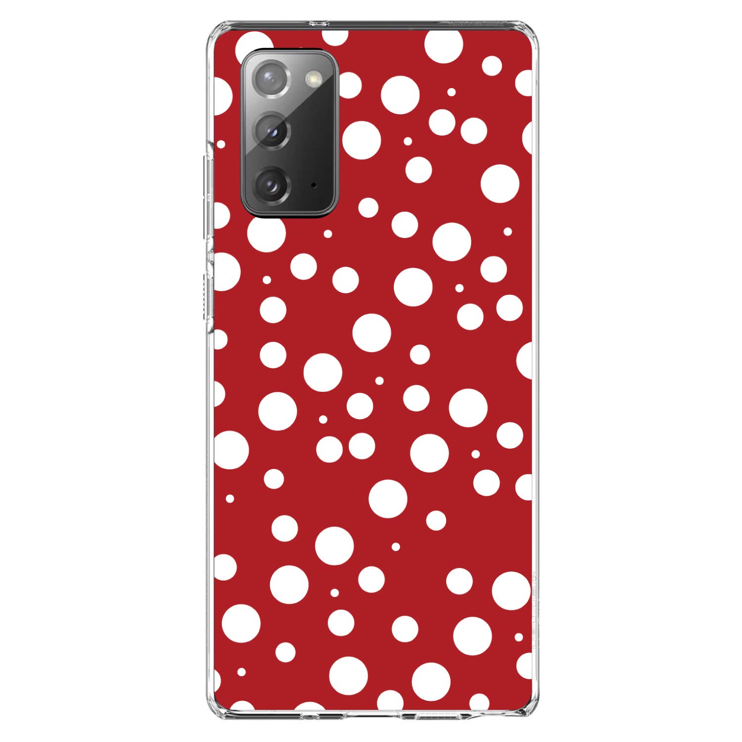 Shockproof Clear Hybrid Case for Samsung Galaxy Note 20 (6.7 Inch) - TPU Bumper & Acrylic Back with Tempered Glass Screen Protector - Red White Polka Dot Design - Perfect for Work, Travel and Everyday Protection