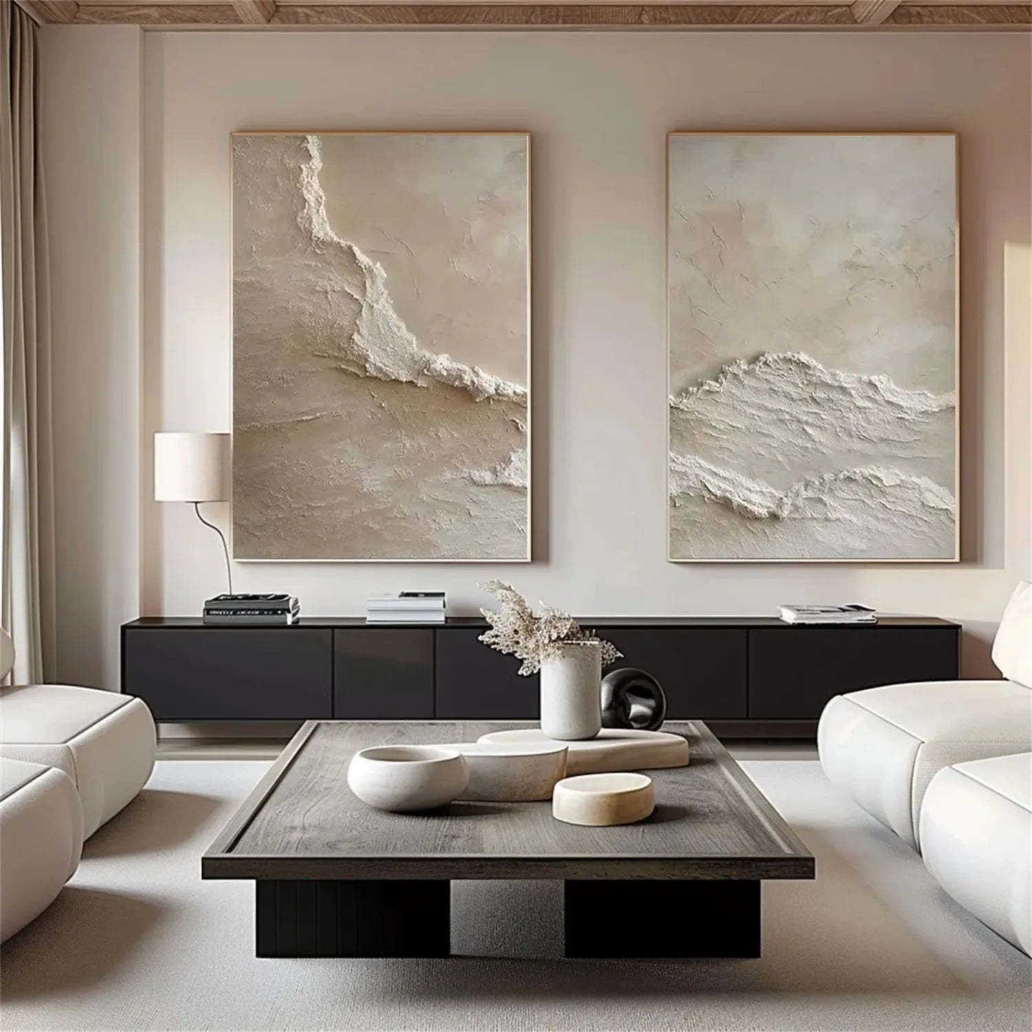 Ocean and Sky Wall Art Set of 2 - Modern Coastal Paintings for Living Room & Bedroom Decor | OS 220