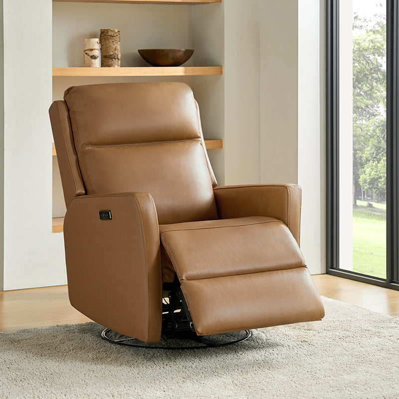 Paula Transitional Power Recliner with USB Charging Ports - Modern Electric Reclining Chair with Lumbar Support for Living Room, Home Theater & Office - Comfortable Leather Lounge Chair with Power Headrest & Cup Holder